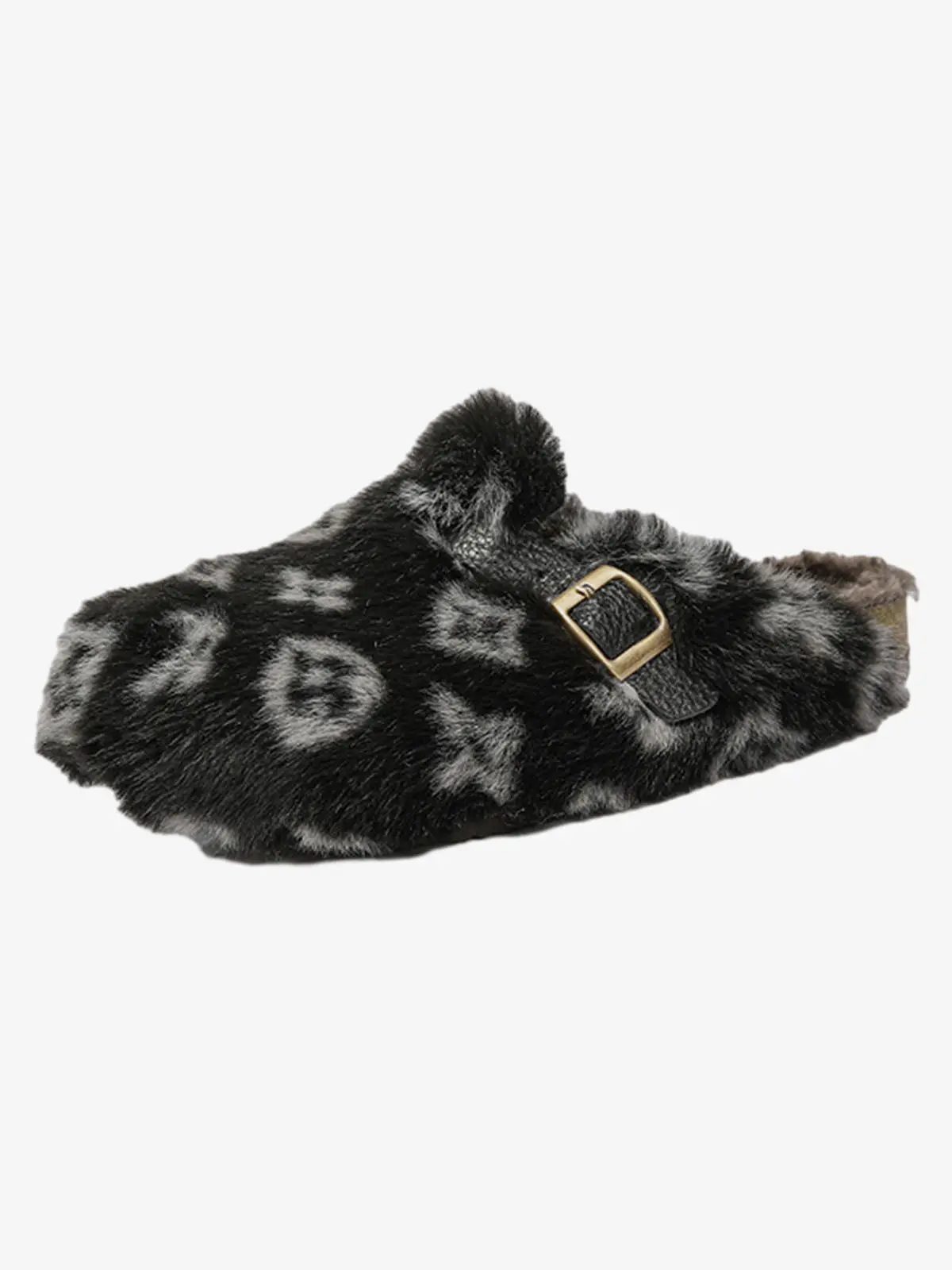 Abstract Spotted Faux Fur Buckle Clogs - Image 2