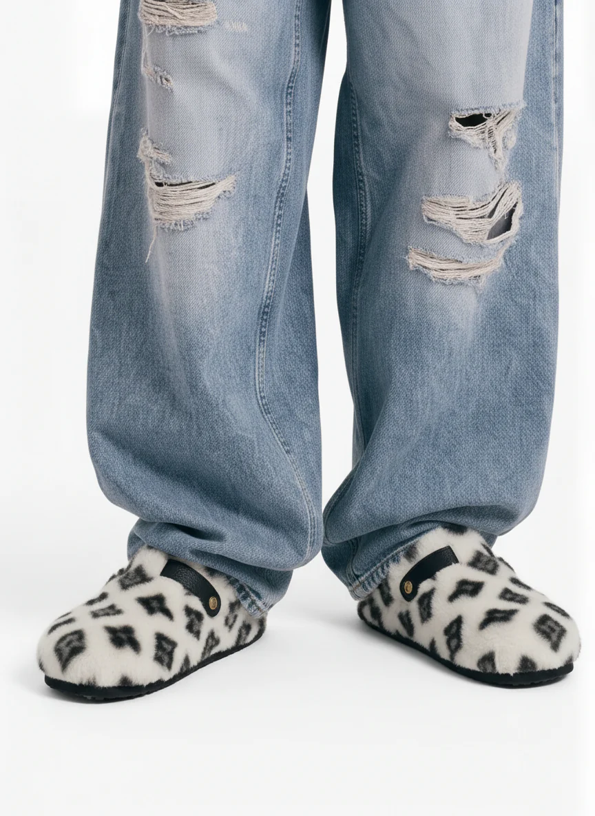 Abstract Spotted Faux Fur Buckle Clogs - Image 3