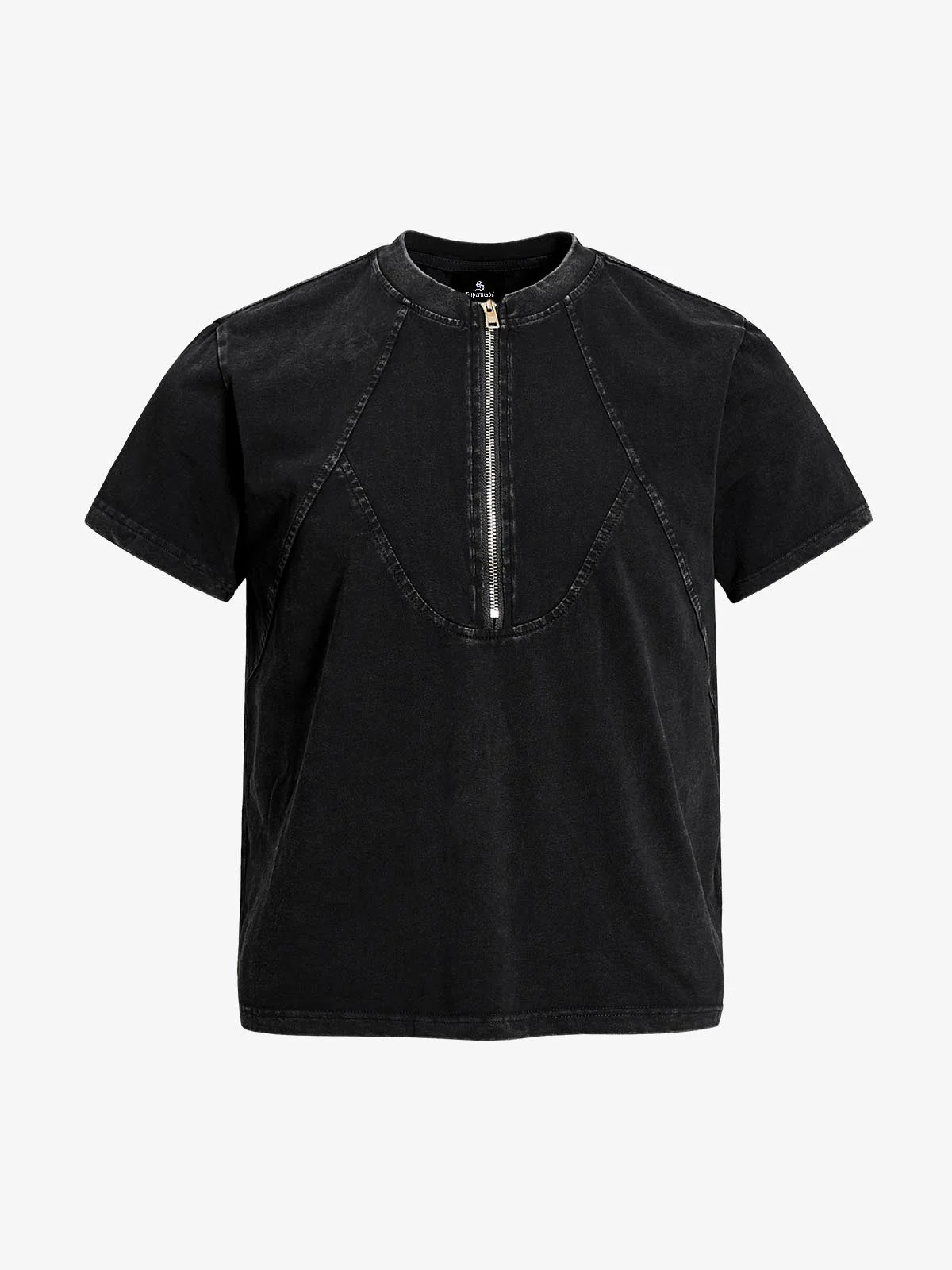 Acid Wash Half Zip T-Shirt