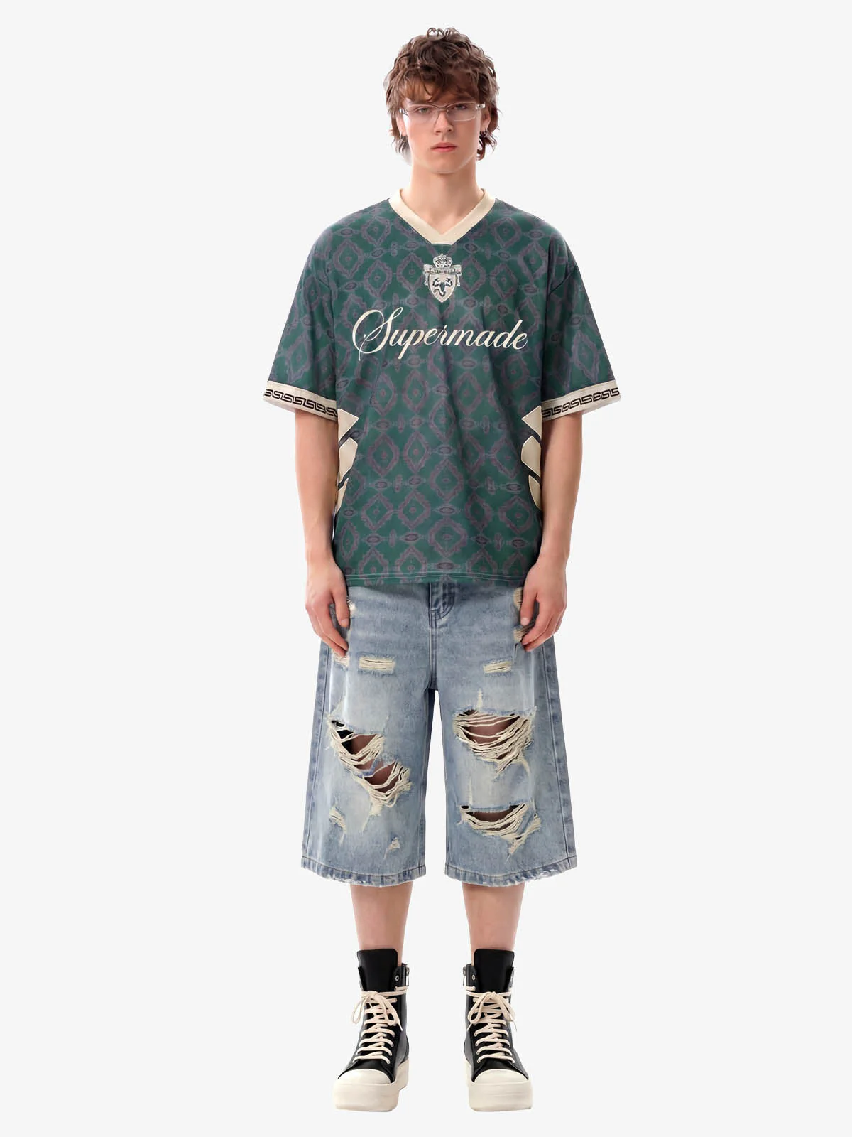 Always Strive Green Patterned Jersey V-Neck T-Shirt - Image 2