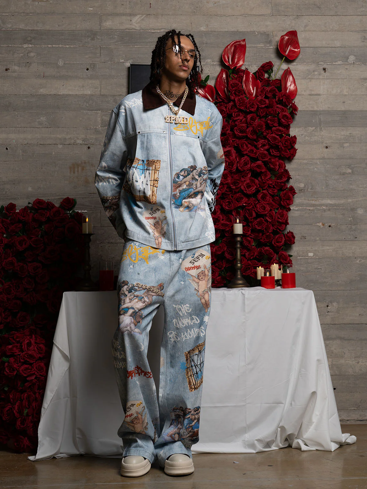Artistic Patches Graphic Distressed Denim Jacket - 2573 - Image 3