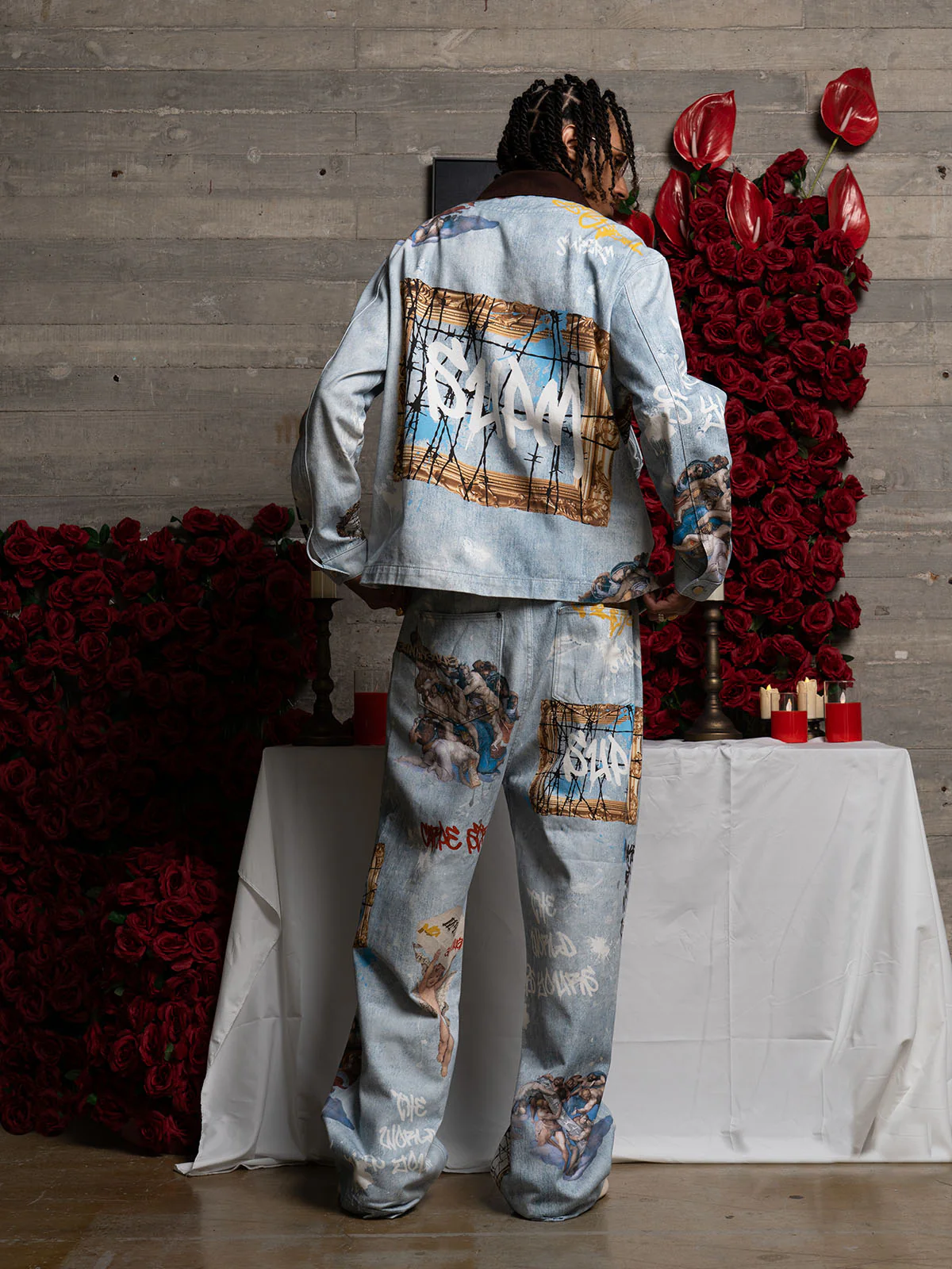 Artistic Patches Graphic Distressed Denim Jacket - 2573 - Image 4