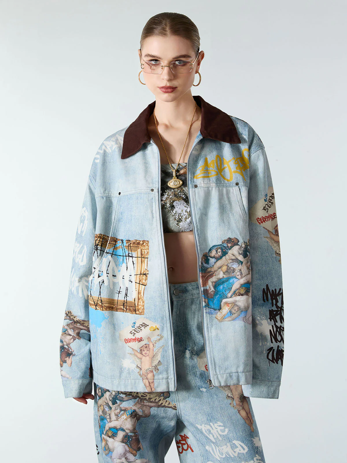 Artistic Patches Graphic Distressed Denim Jacket - 2573 - Image 5