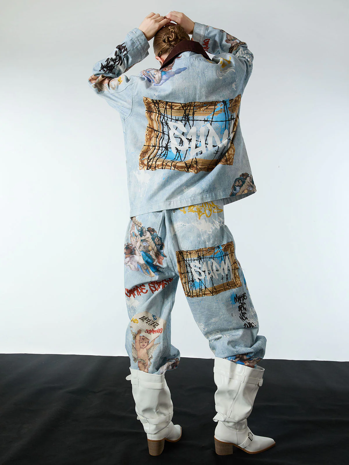 Artistic Patches Graphic Distressed Denim Jacket - 2573 - Image 7