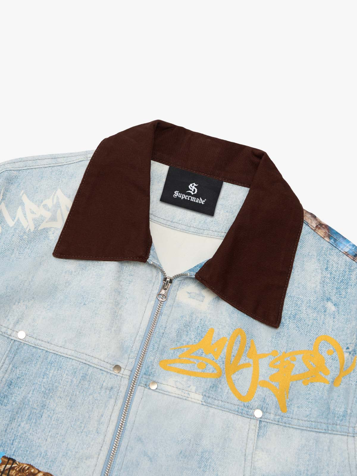 Artistic Patches Graphic Distressed Denim Jacket - 2573 - Image 9