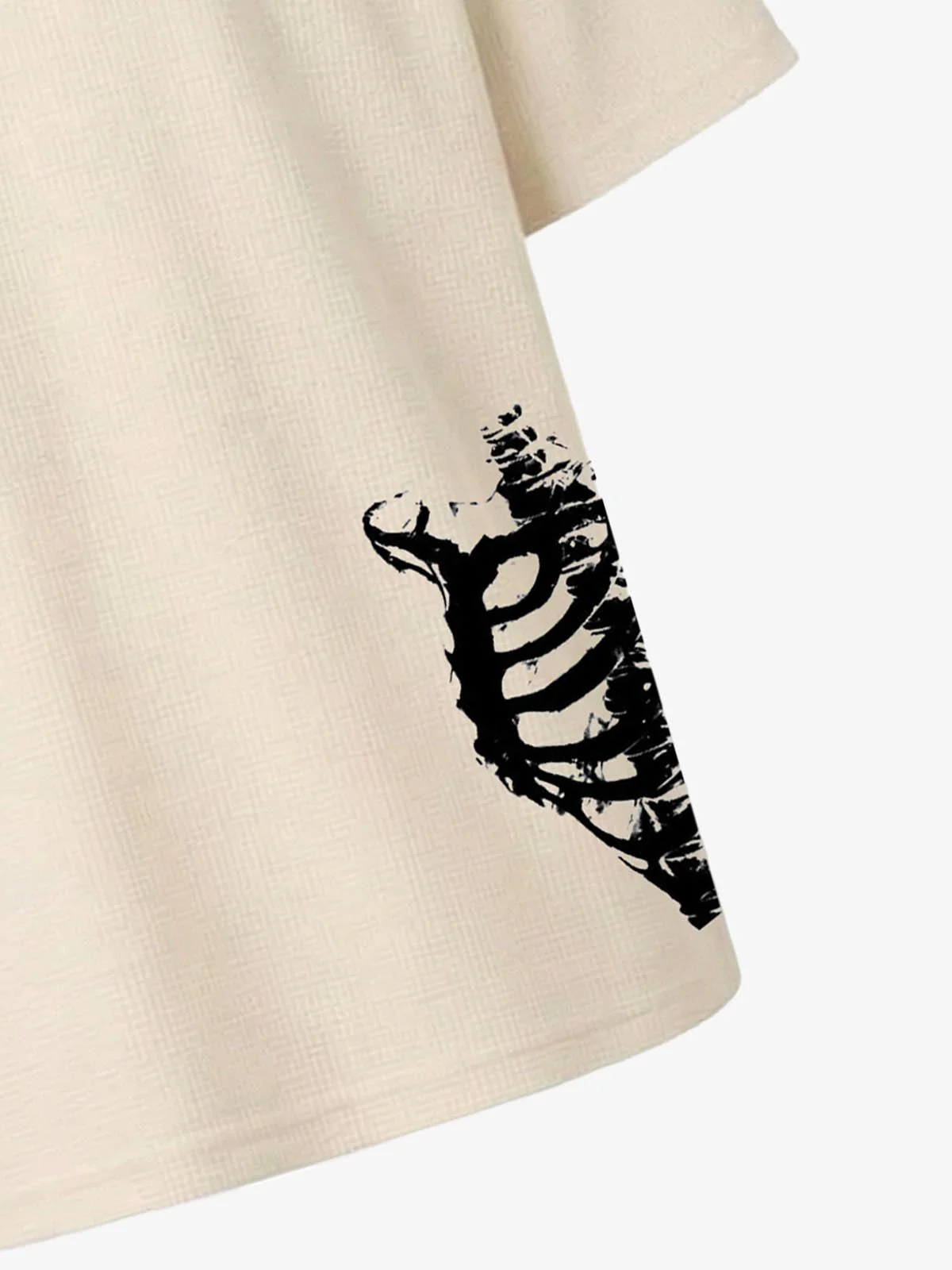Asymmetric Skeleton Graphic Waffle T-Shirt - Image 5