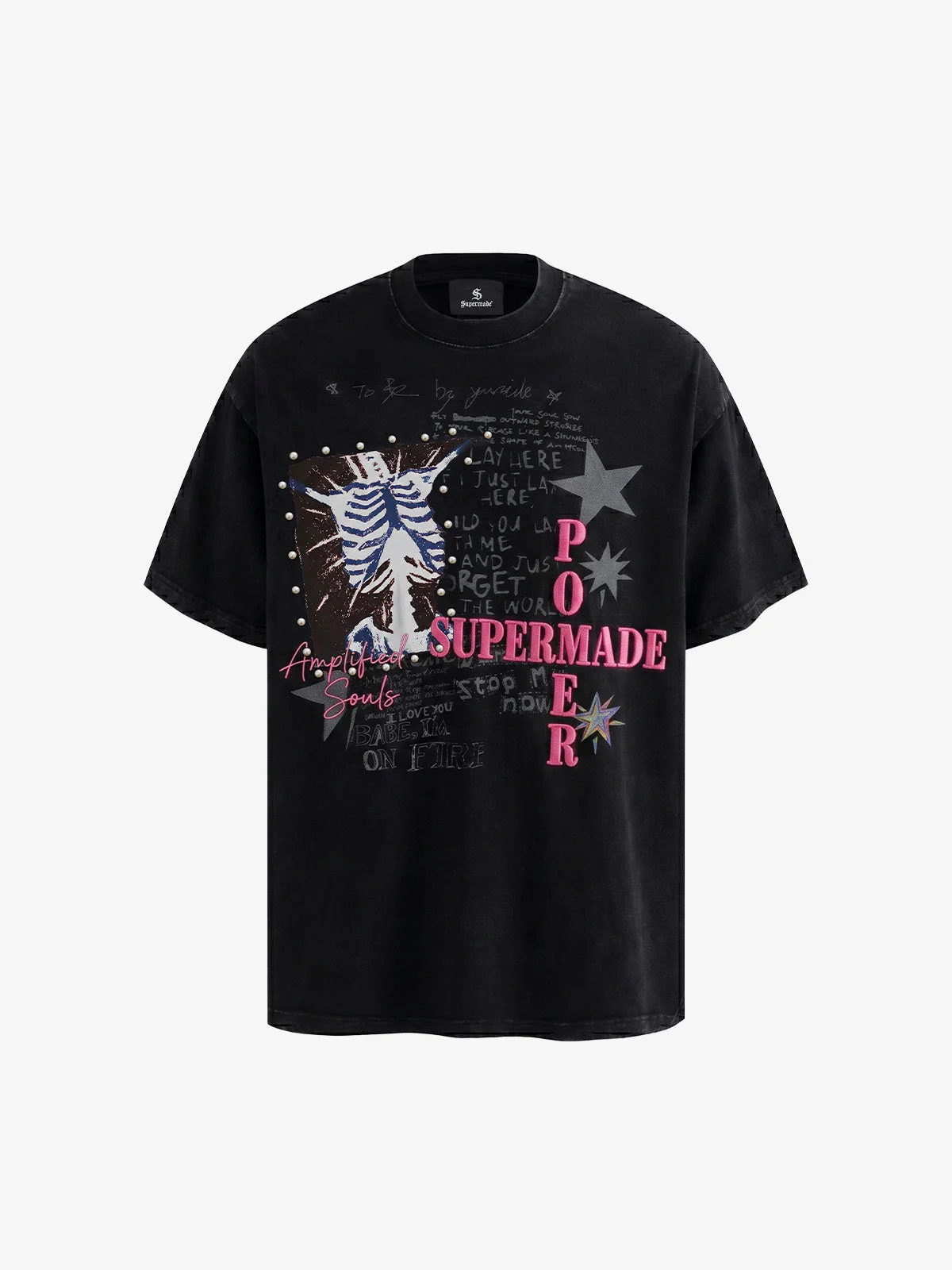 Beaded Collage Acid-Wash Graphic T-Shirt - Image 2