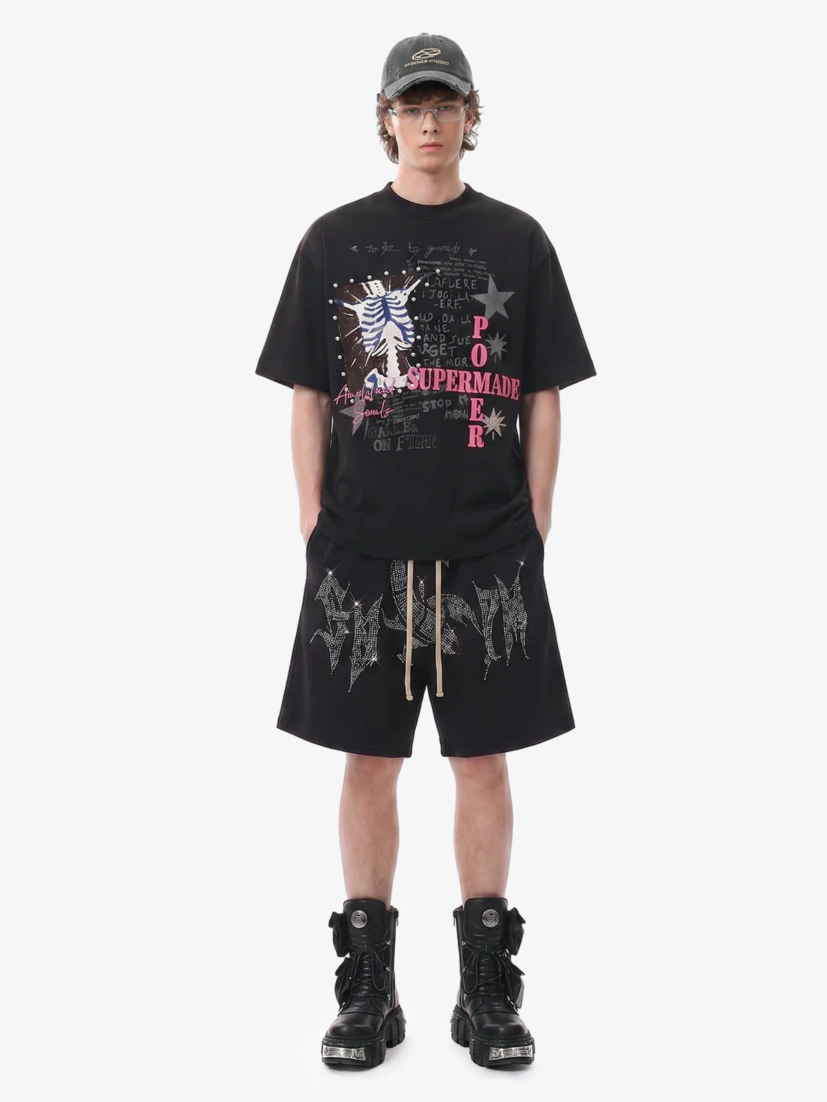 Beaded Collage Acid-Wash Graphic T-Shirt - Image 4