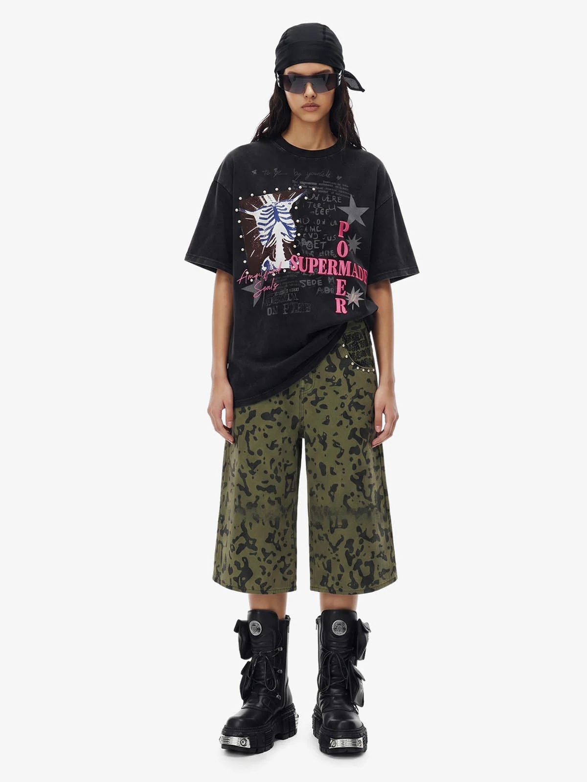 Beaded Collage Acid-Wash Graphic T-Shirt - Image 5
