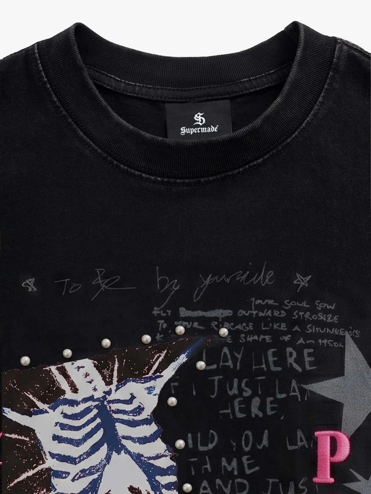 Beaded Collage Acid-Wash Graphic T-Shirt - Image 7