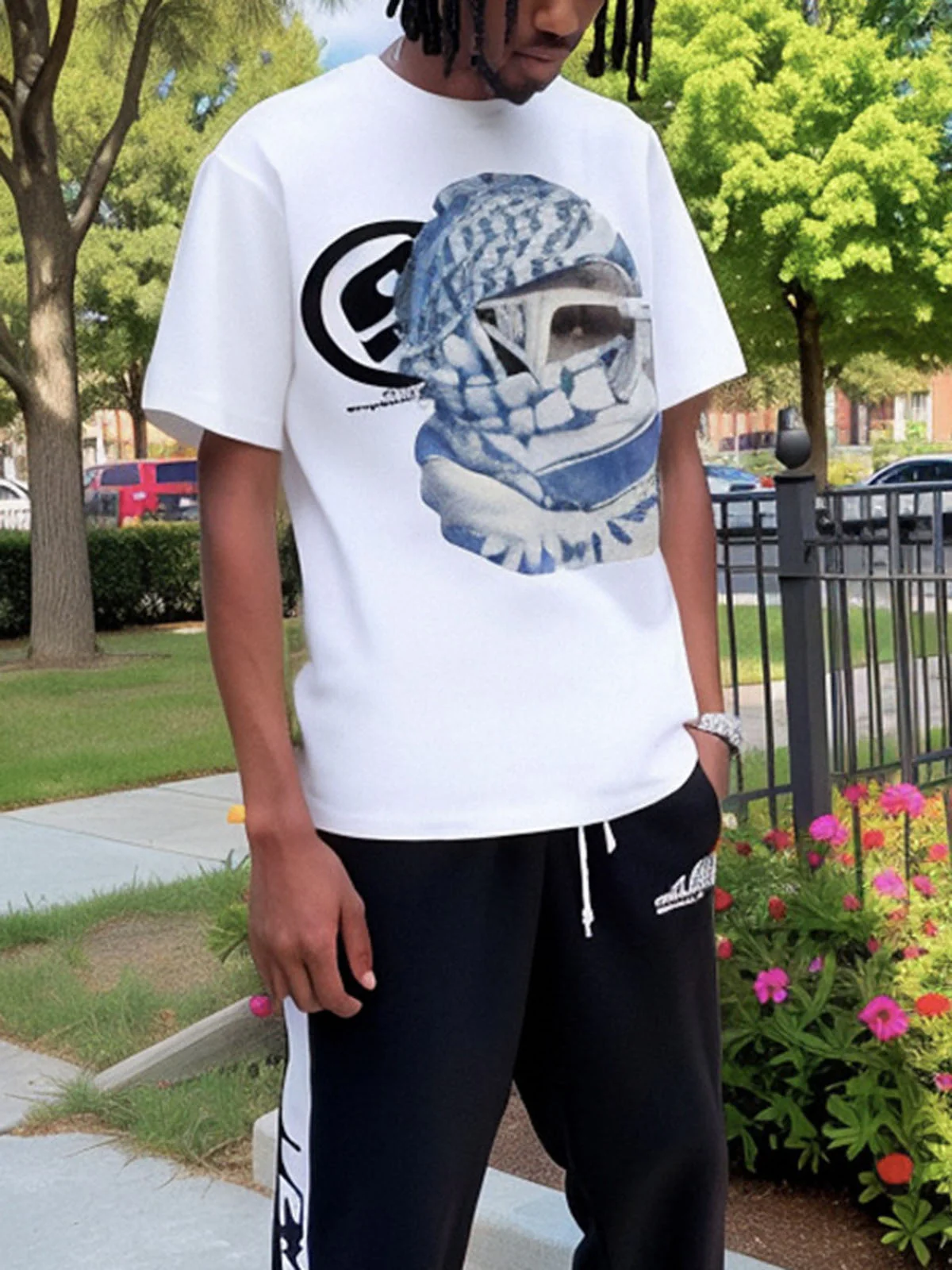 Masked Portrait Graphic T-Shirt - Image 3