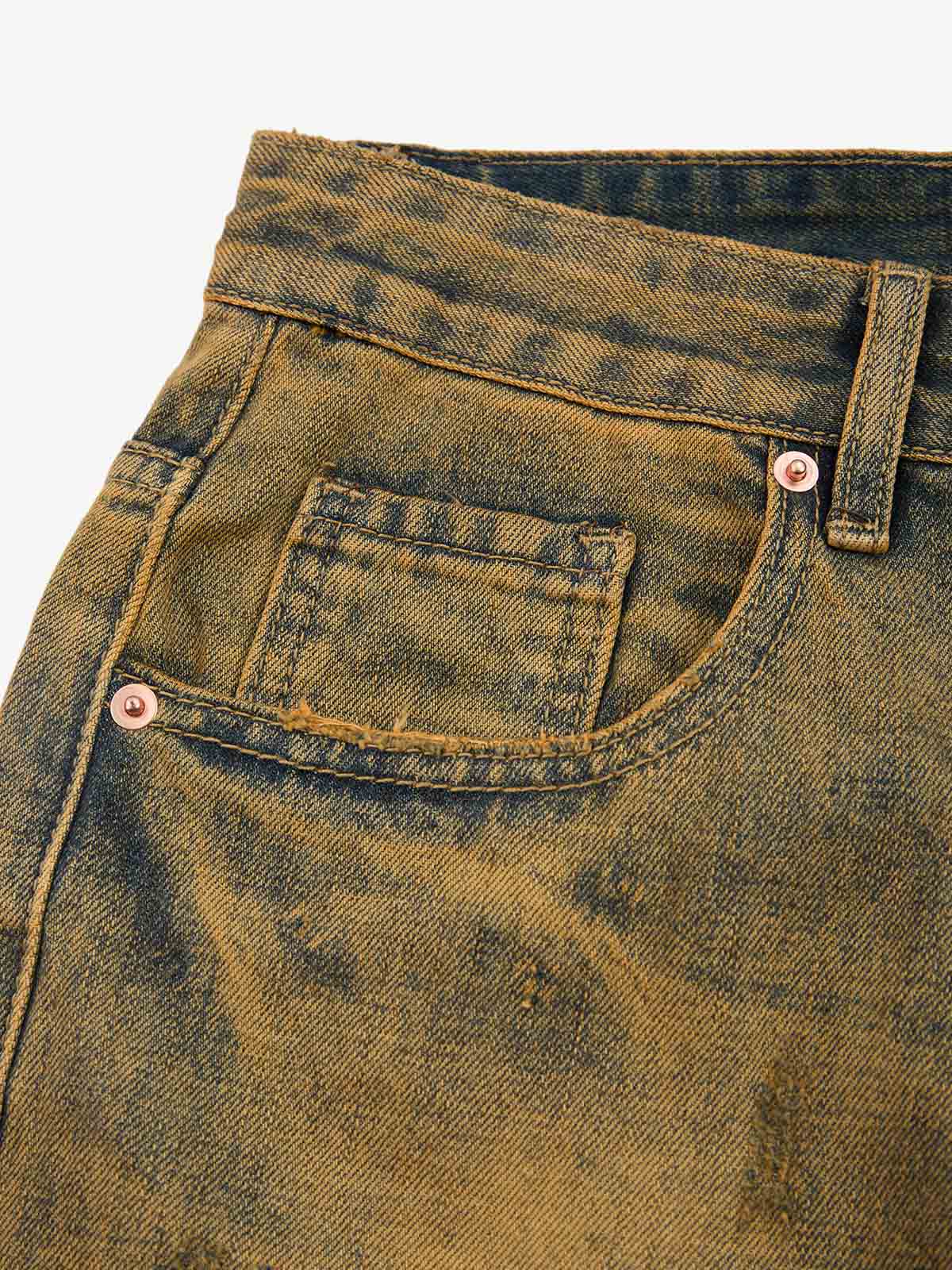 Burnt Orange Distressed Denim Shorts - Image 3
