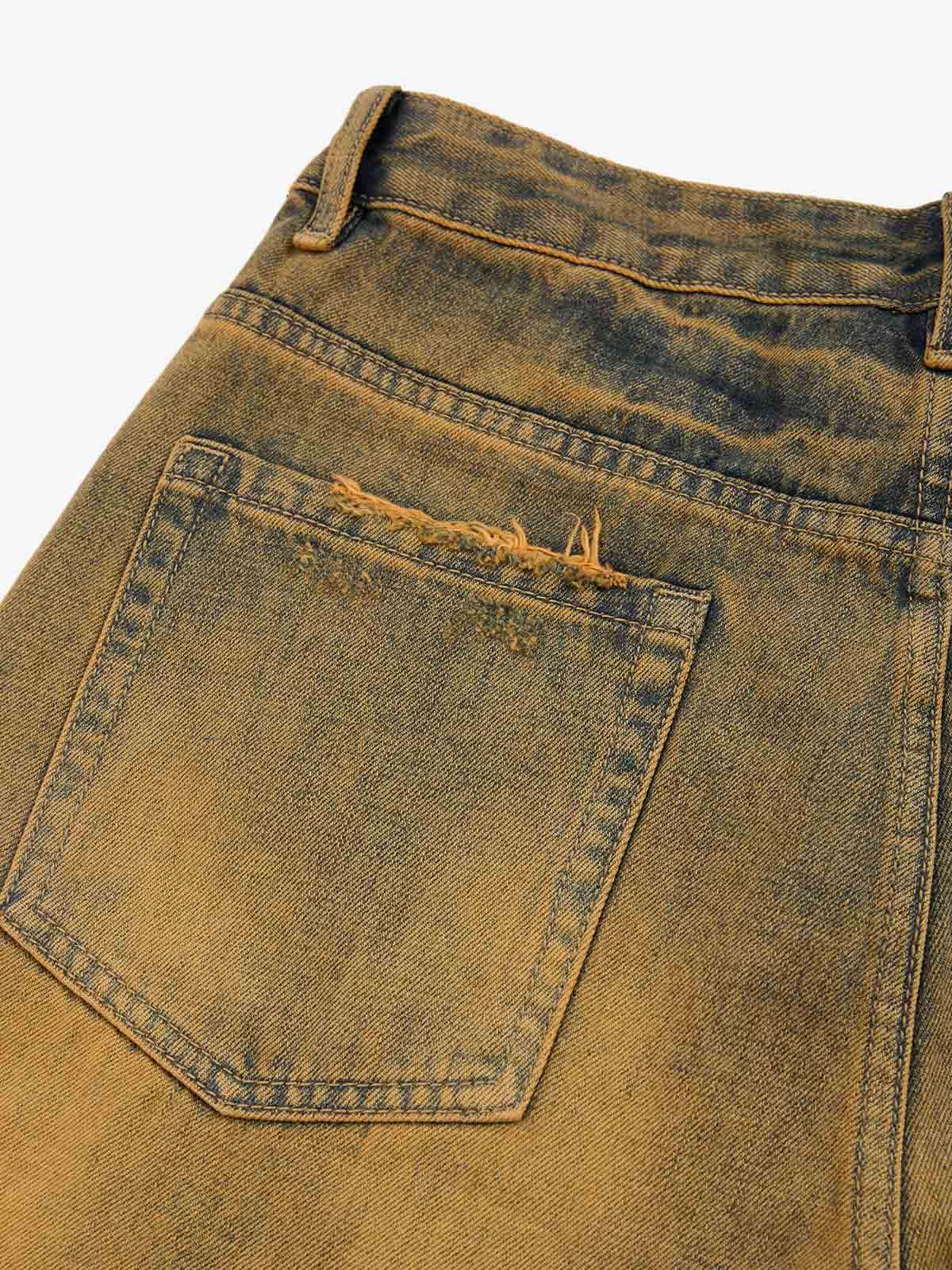 Burnt Orange Distressed Denim Shorts - Image 4