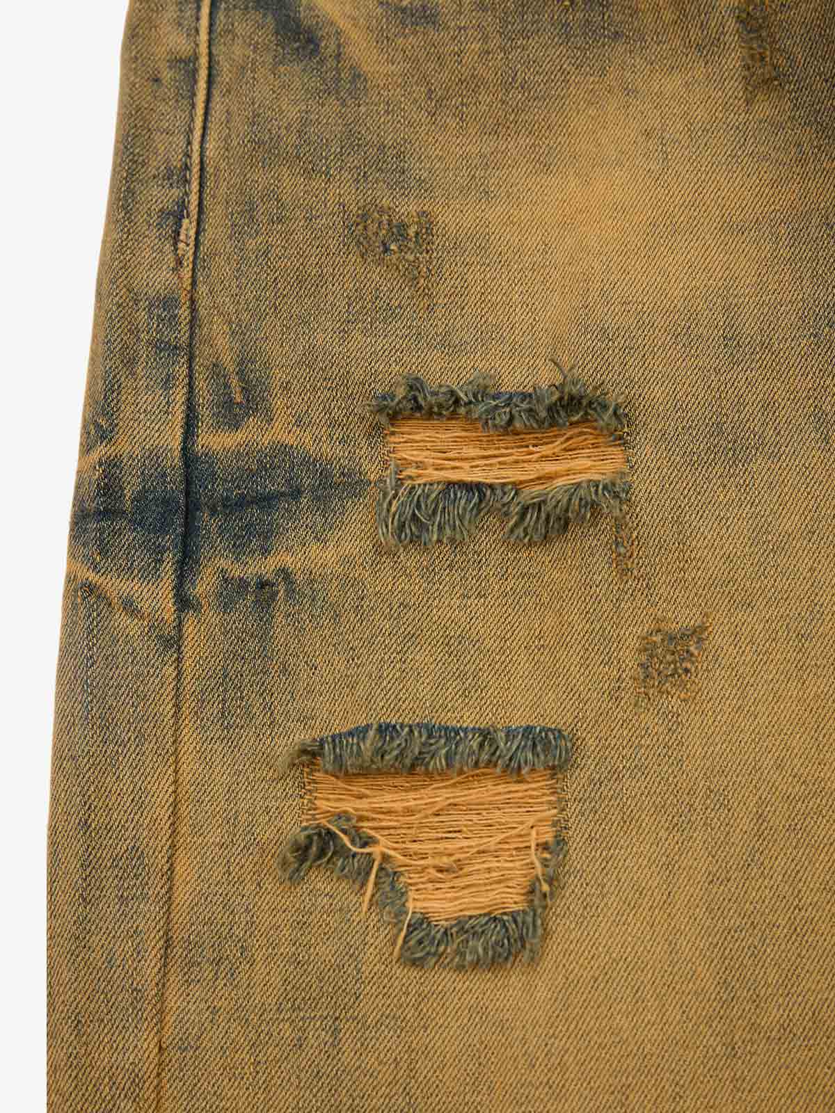 Burnt Orange Distressed Denim Shorts - Image 5
