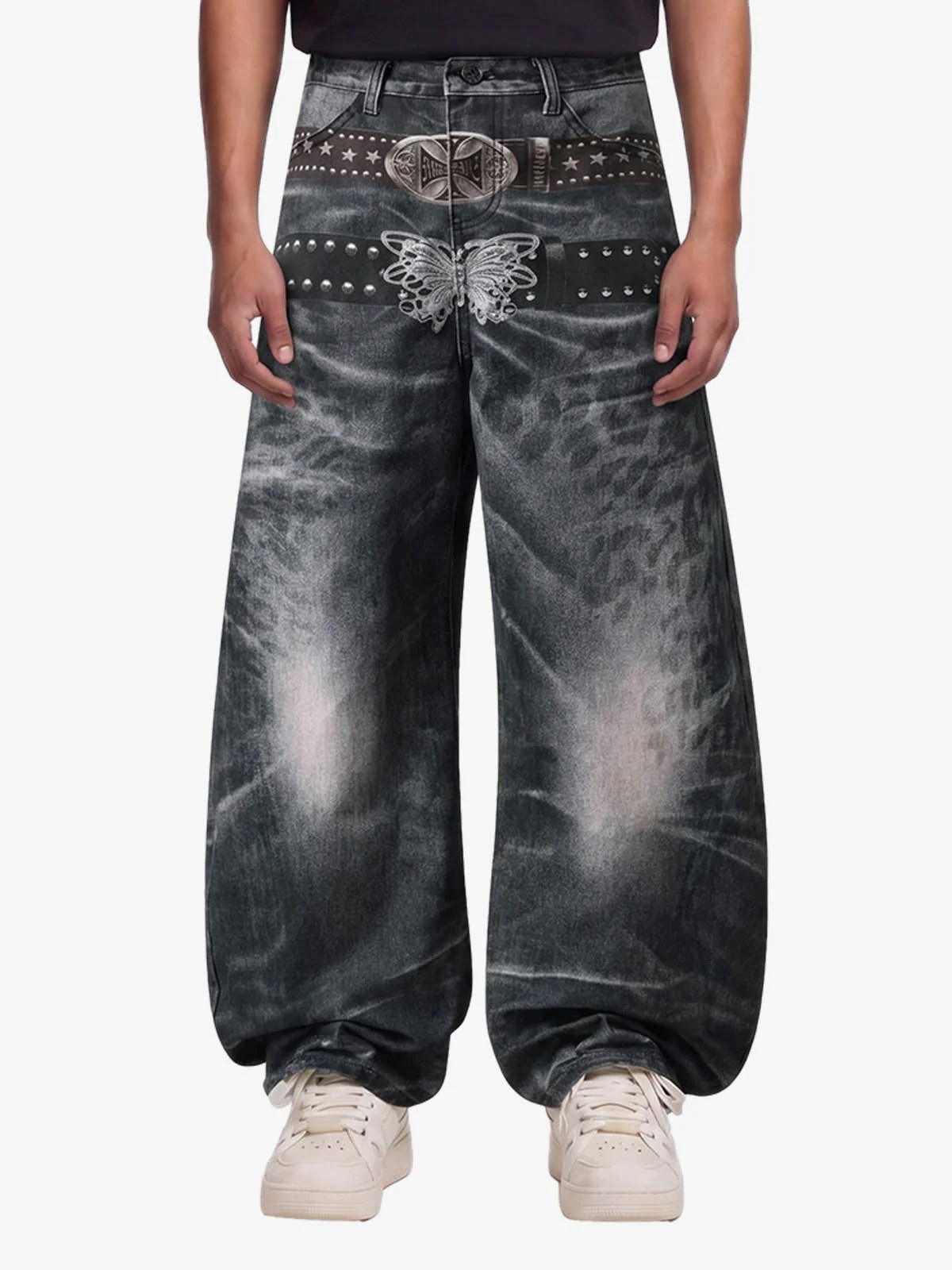 Butterfly Illusion Graphic Print Baggy Jeans