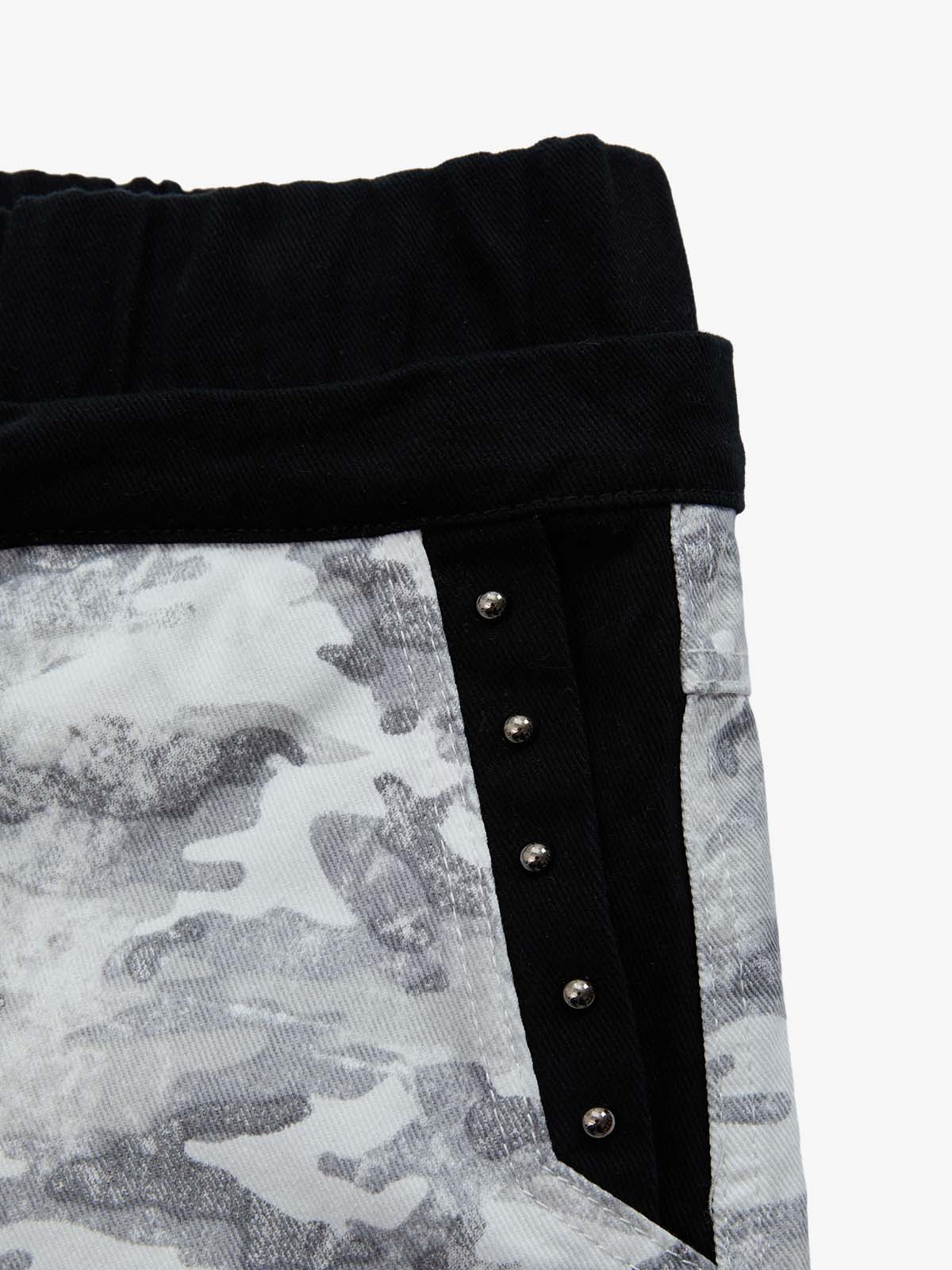 Camo Embroidered Double Waist Lace-Up Wide Leg Cargo Pants - 2599 - Image 7