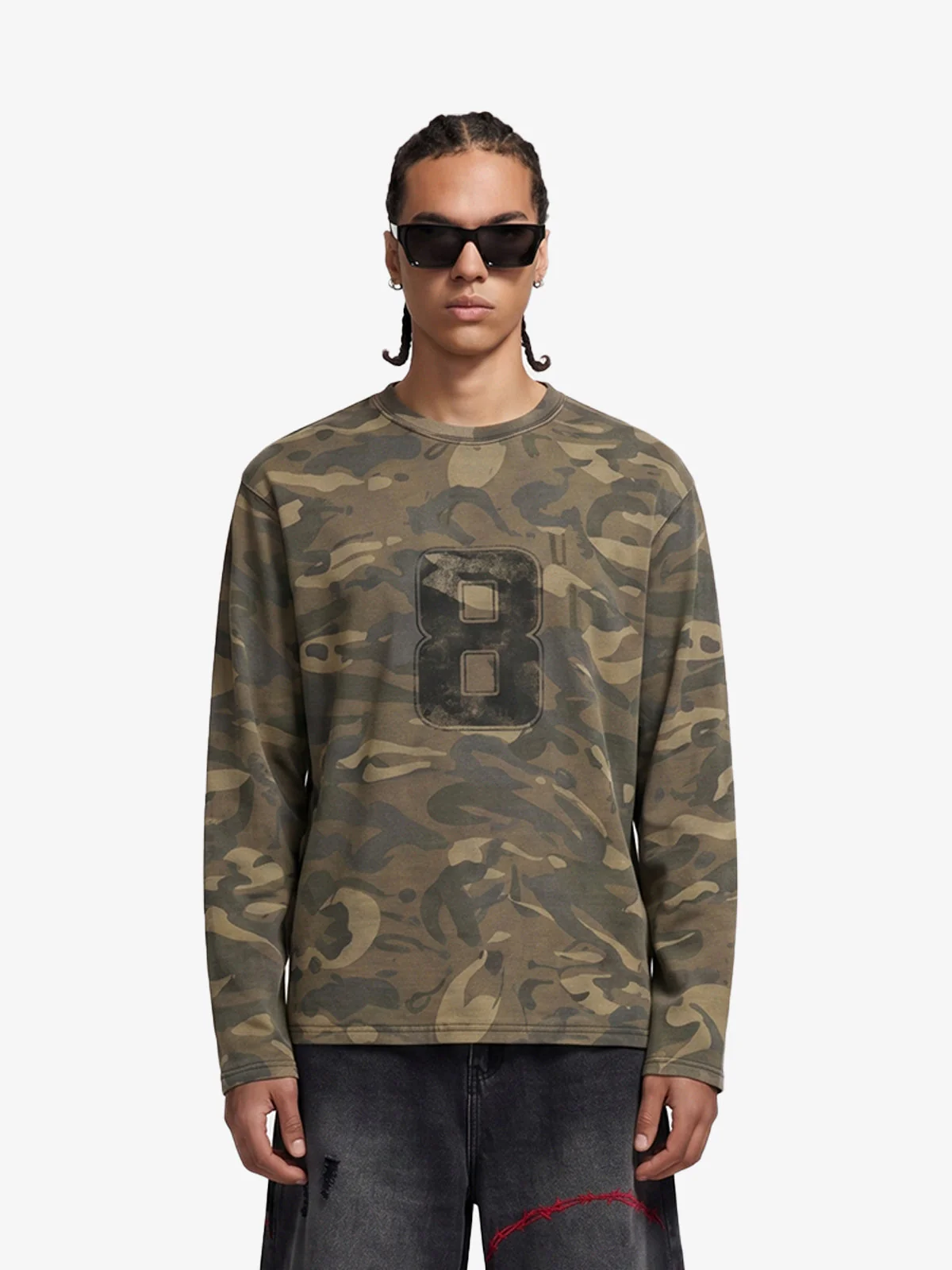 Camo Number 8 Graphic Long Sleeve T-Shirt