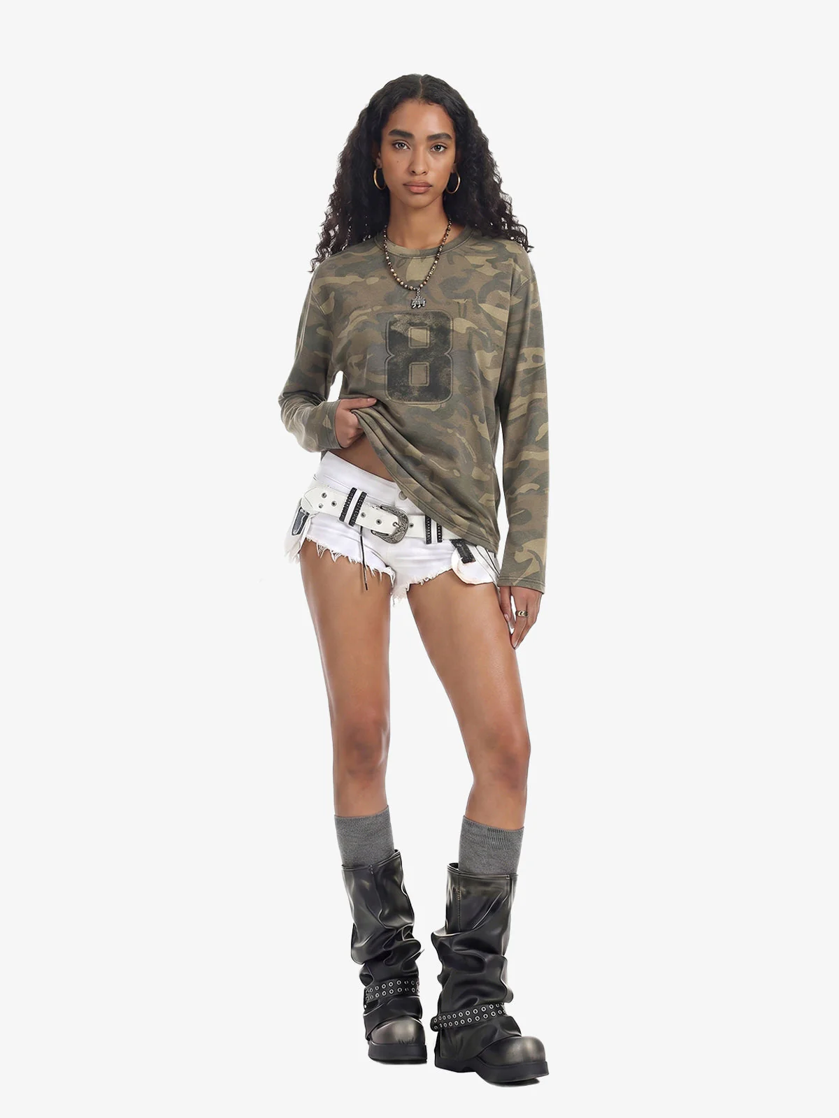 Camo Number 8 Graphic Long Sleeve T-Shirt - Image 5