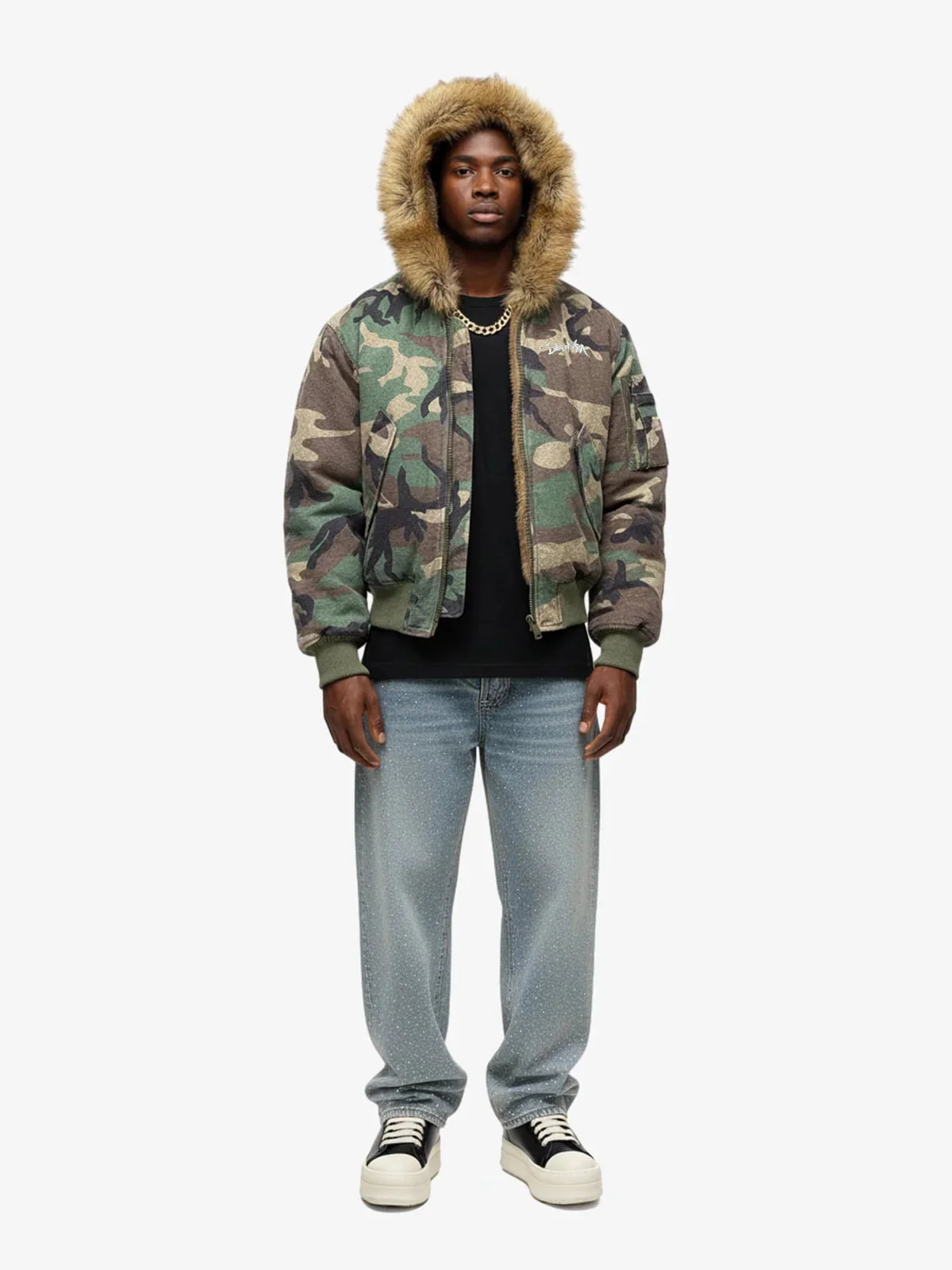 Camouflage Fur Collar Reversible Cotton Jacket - 2499 - Image 7