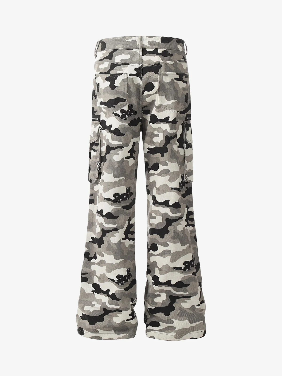 Checkerboard Patches Camo Cargo Flared Pants - Image 2