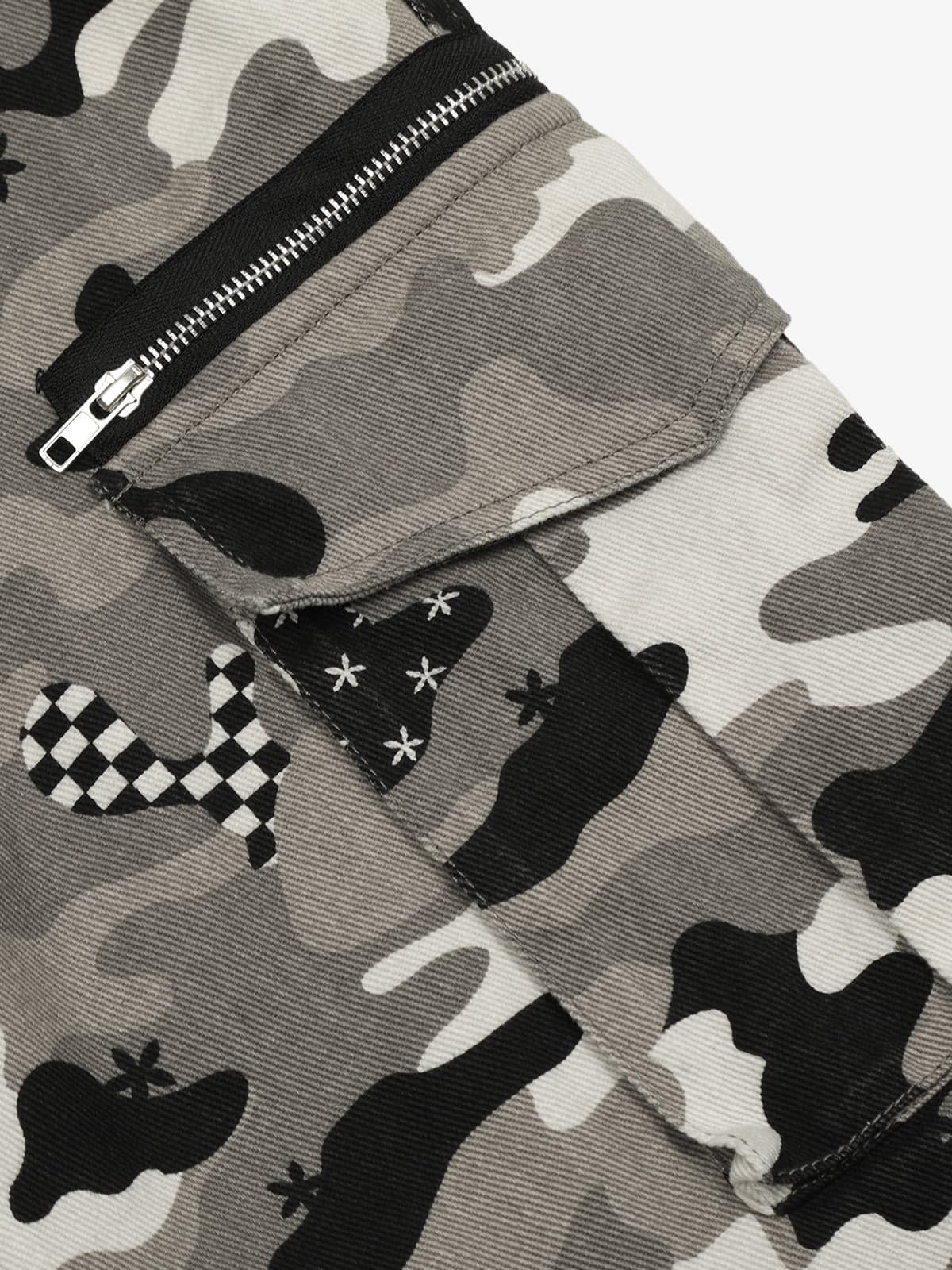 Checkerboard Patches Camo Cargo Flared Pants - Image 5