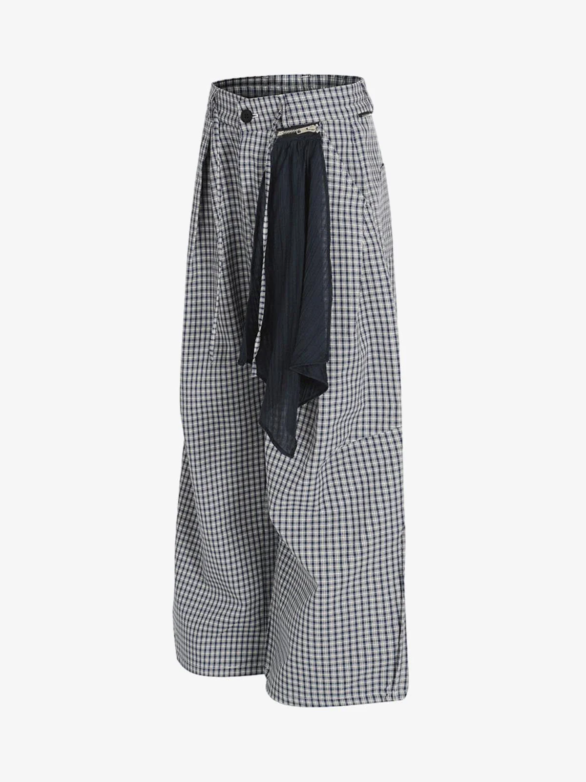 Checkered Pleated Detachable Front Panel Drawstring Pants - Image 3