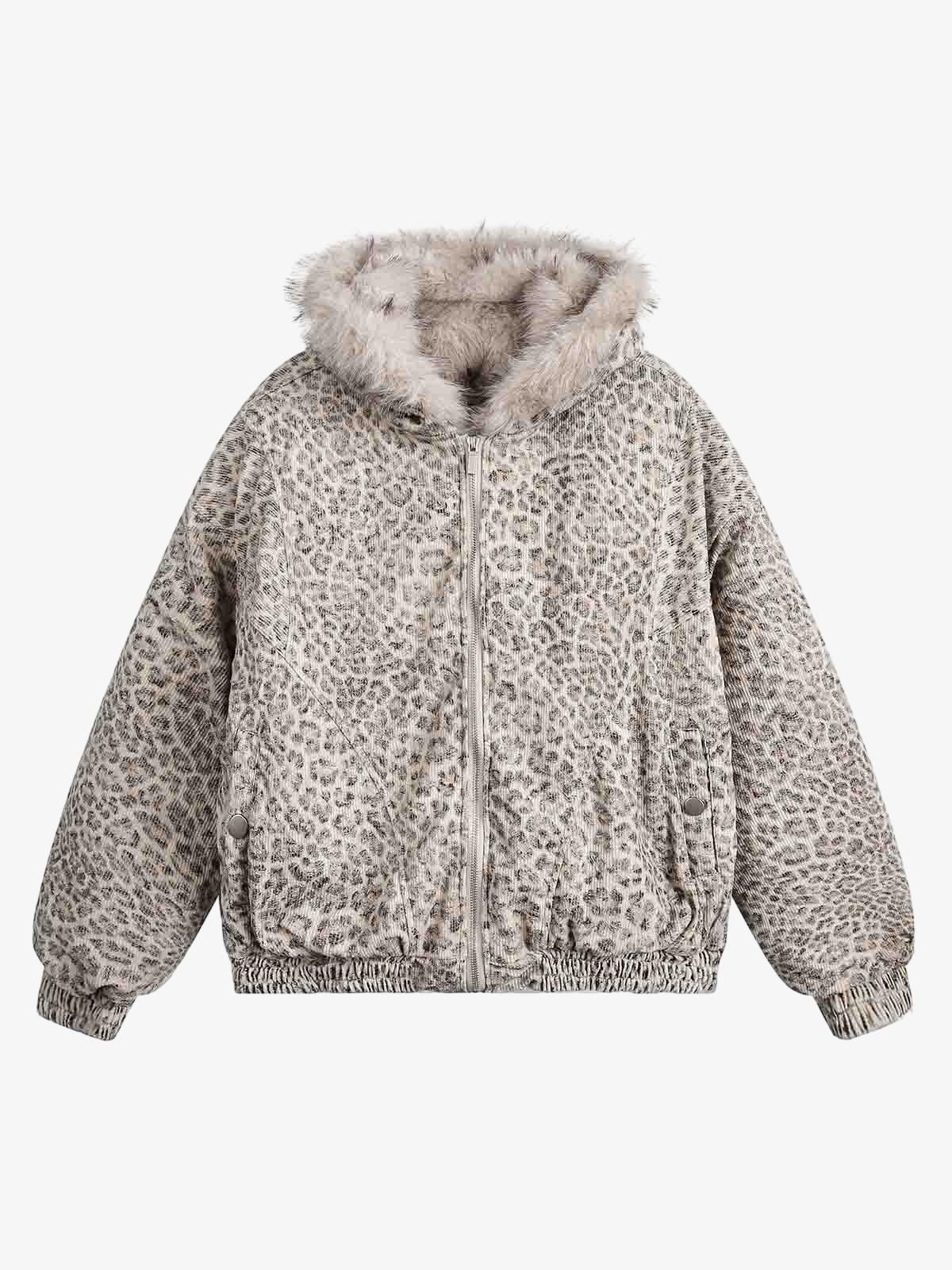 Cotton Cheetah Print Mink Fur Hooded Jacket - 2270 - Image 11