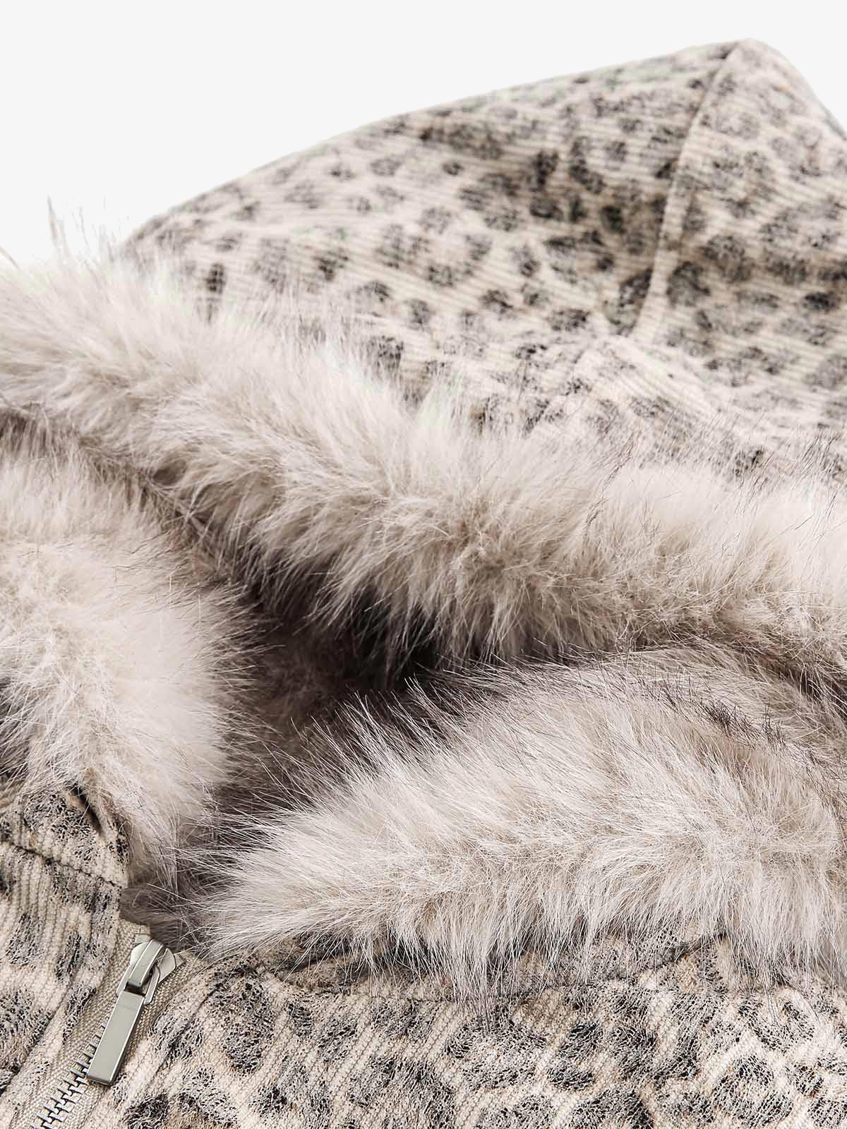 Cotton Cheetah Print Mink Fur Hooded Jacket - 2270 - Image 12