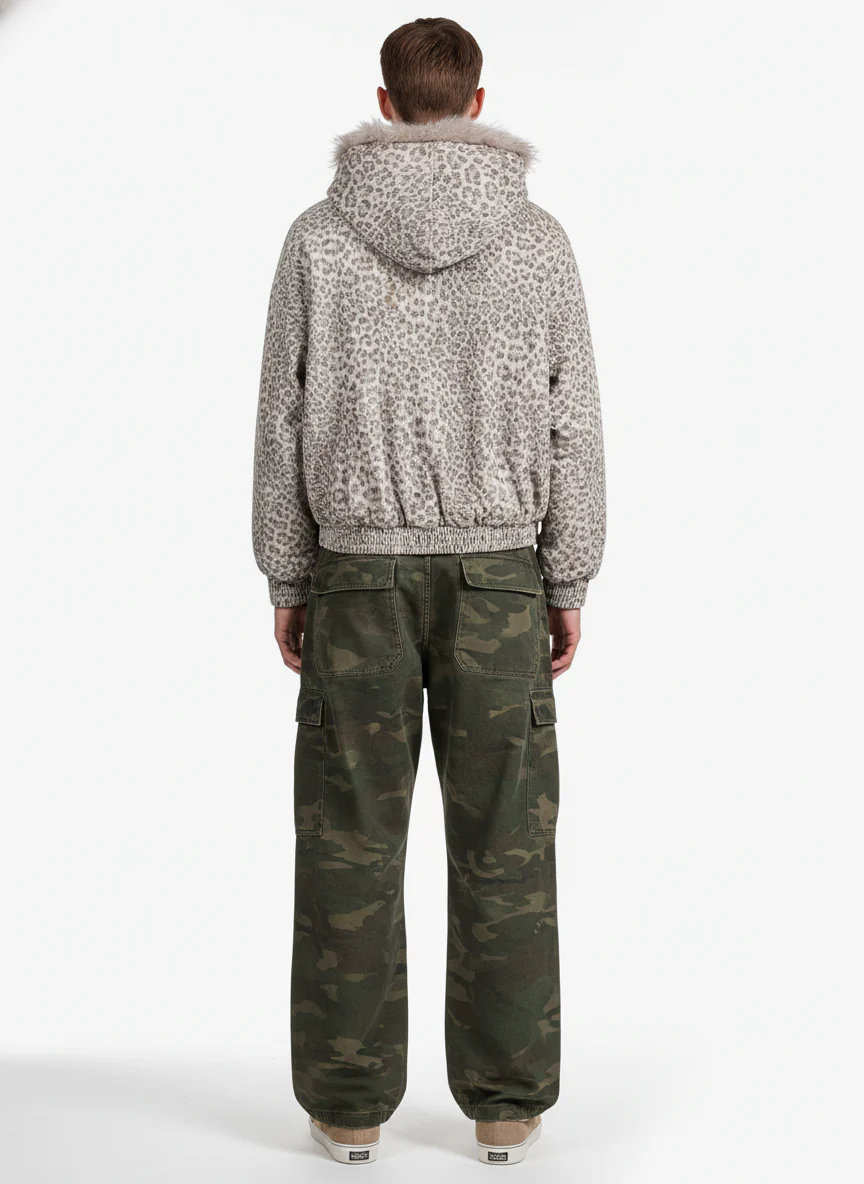 Cotton Cheetah Print Mink Fur Hooded Jacket - 2270 - Image 4
