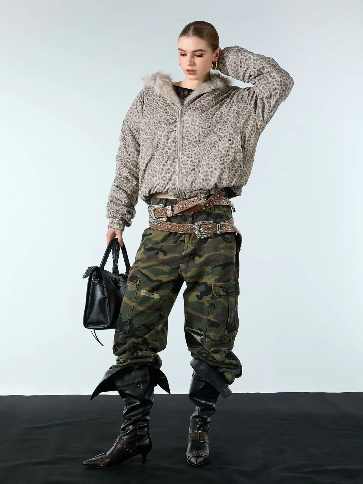 Cotton Cheetah Print Mink Fur Hooded Jacket - 2270 - Image 7