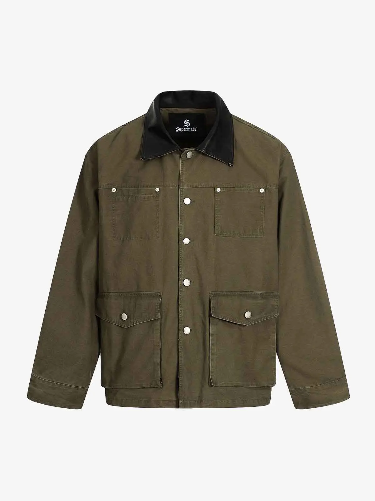 Clean Cut Leather Contrast Collar Pocket Jacket - Image 2