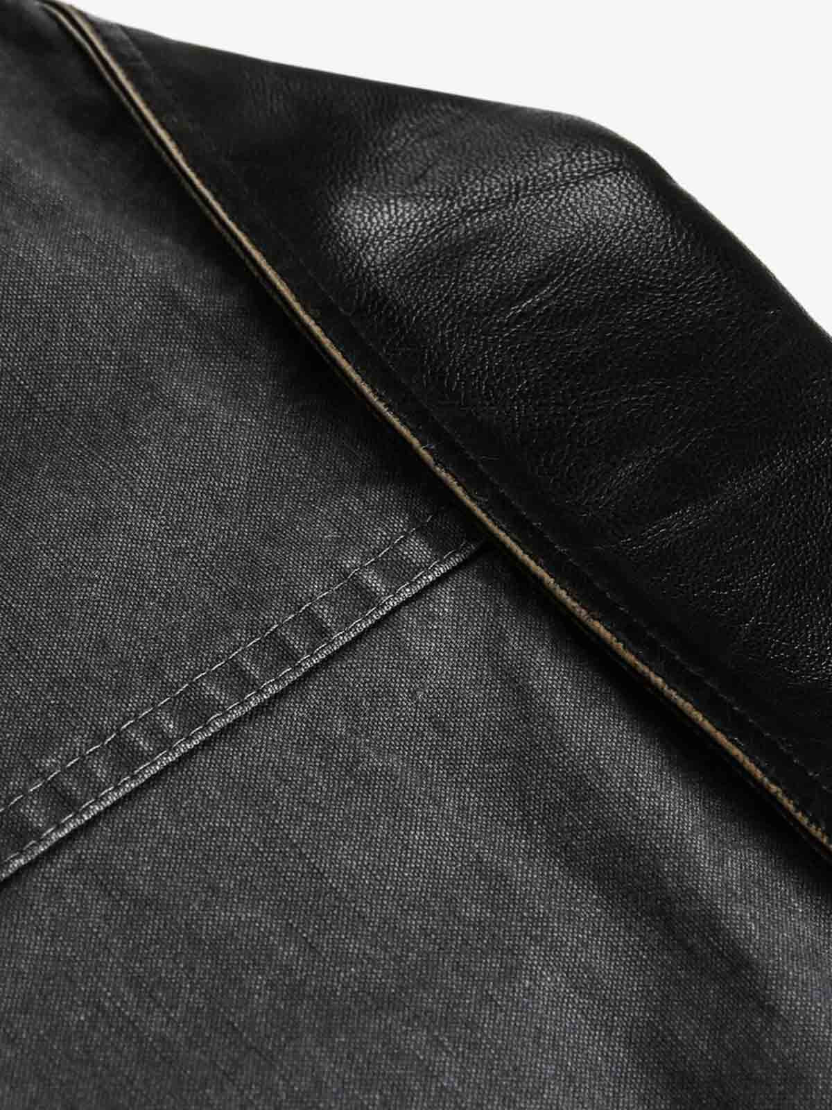 Clean Cut Leather Contrast Collar Pocket Jacket - Image 8