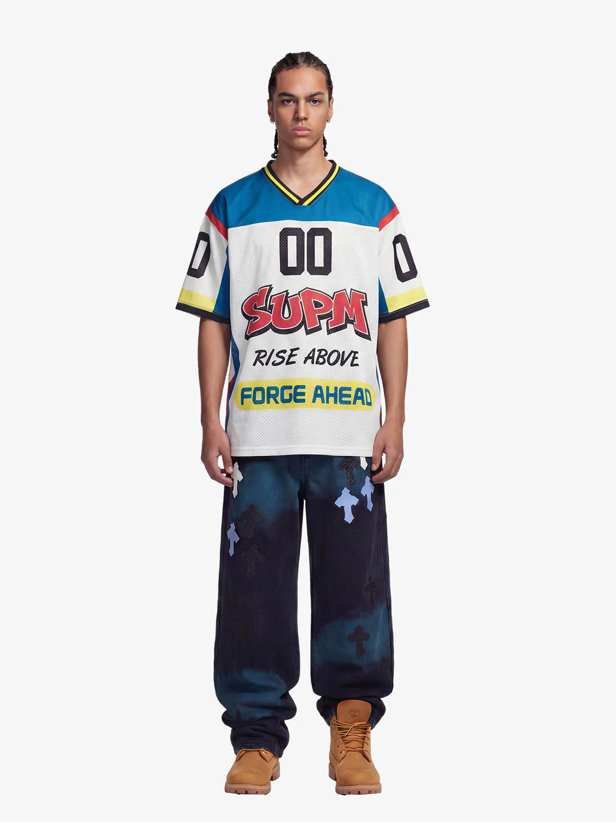 Color-Block Digital Print Mesh V-Neck Jersey - Image 4