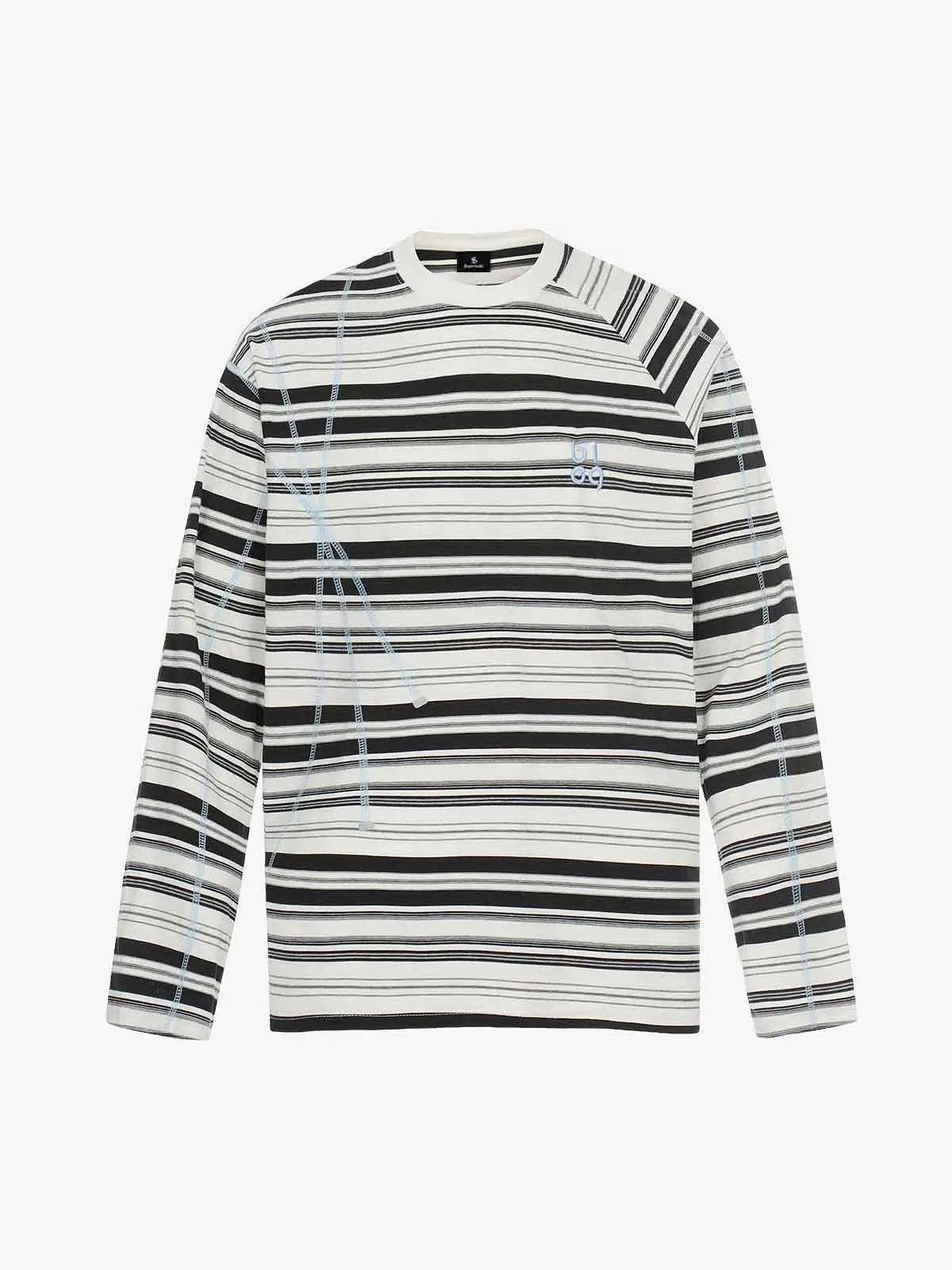 Color Block Striped Embroidered Long Sleeve T-Shirt - Image 2