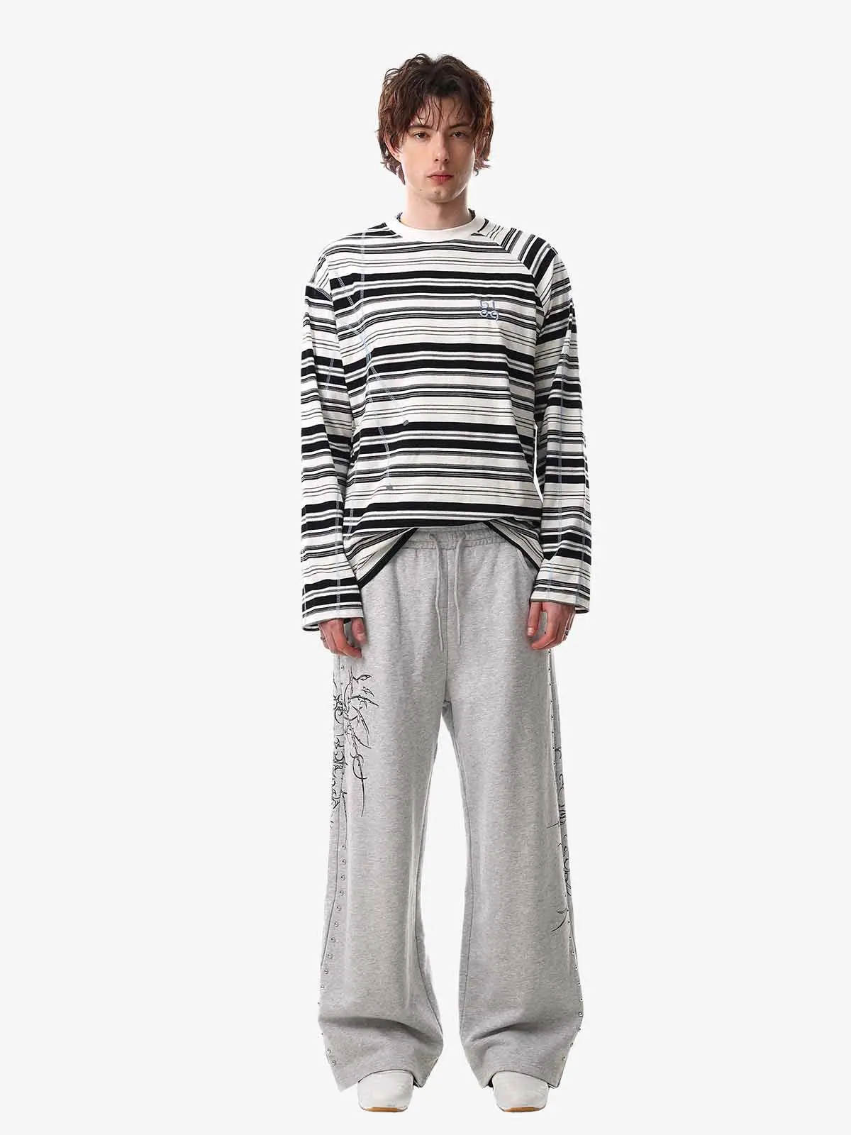 Color Block Striped Embroidered Long Sleeve T-Shirt - Image 3