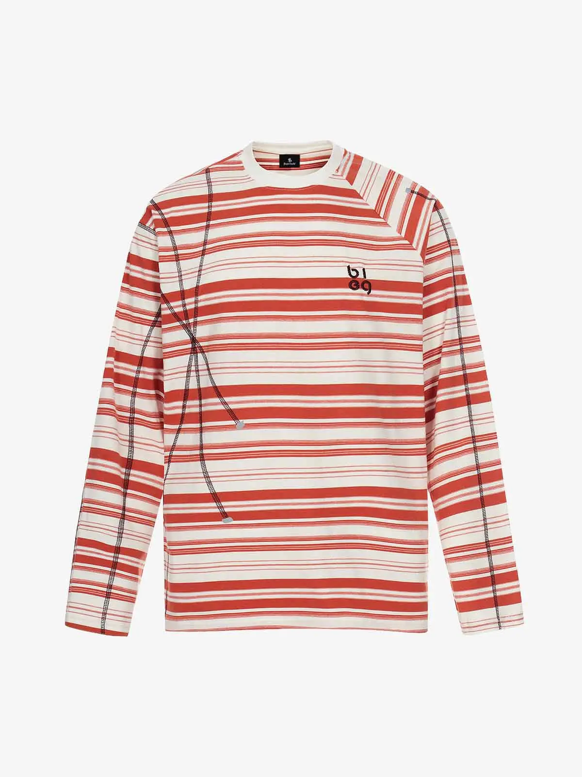 Color Block Striped Embroidered Long Sleeve T-Shirt - Image 4