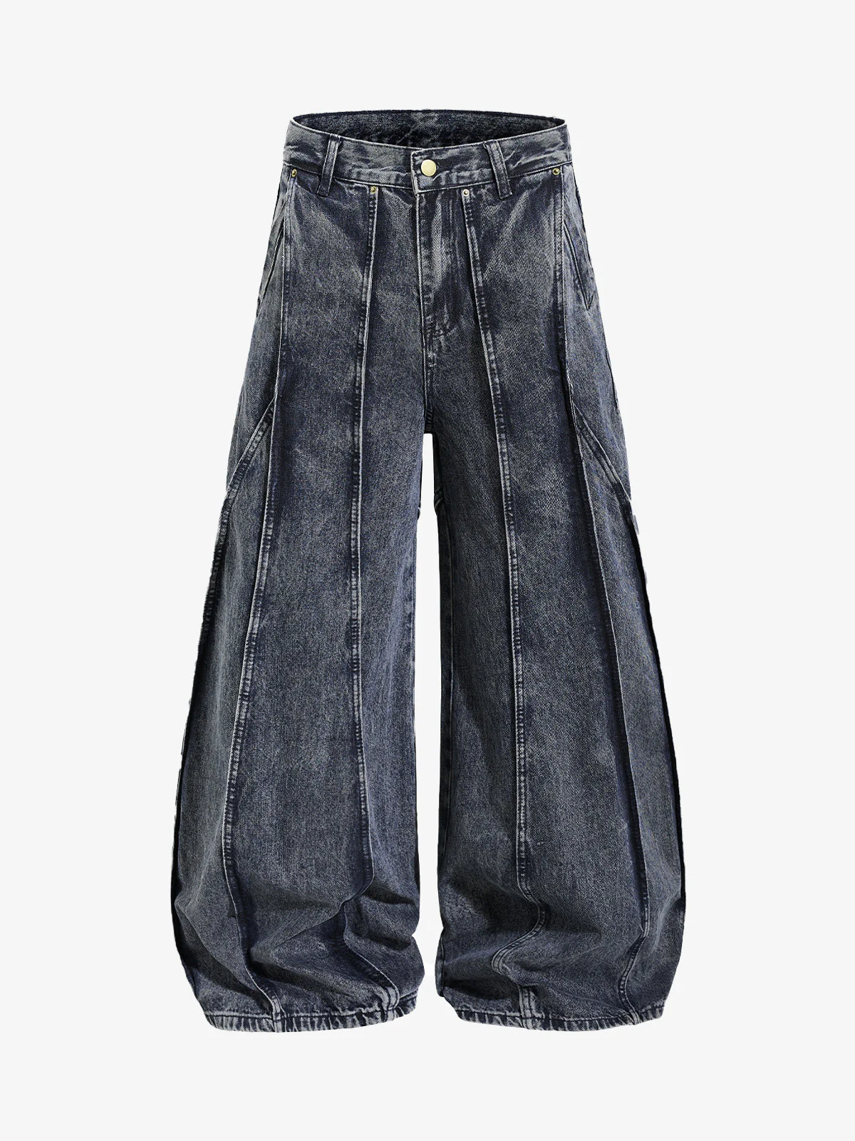 Washed Geometric Panel Barrel Jeans - Image 2