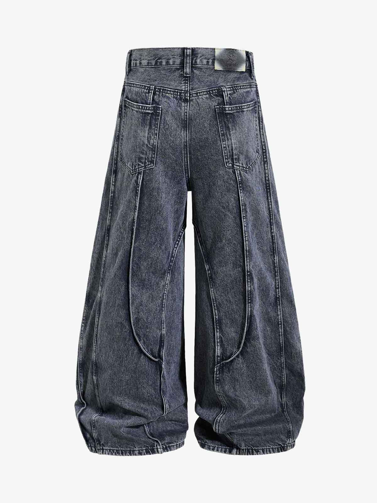 Washed Geometric Panel Barrel Jeans - Image 6