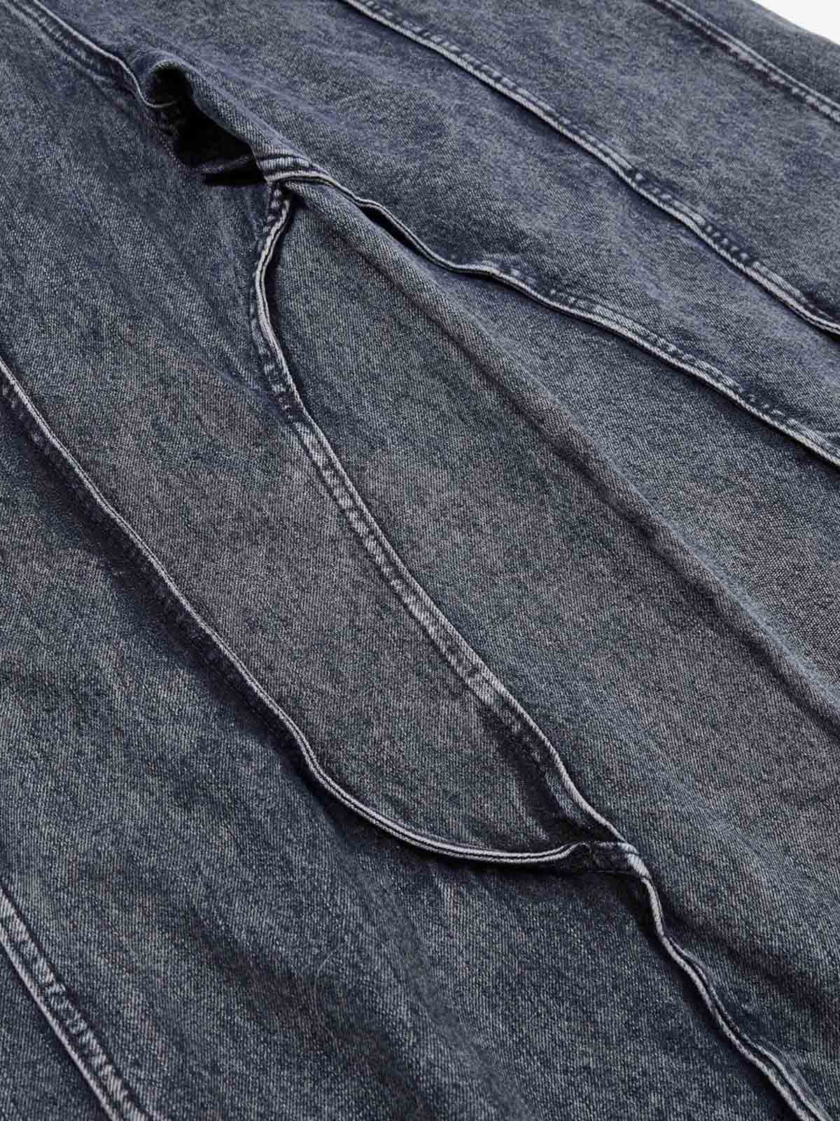 Washed Geometric Panel Barrel Jeans - Image 8