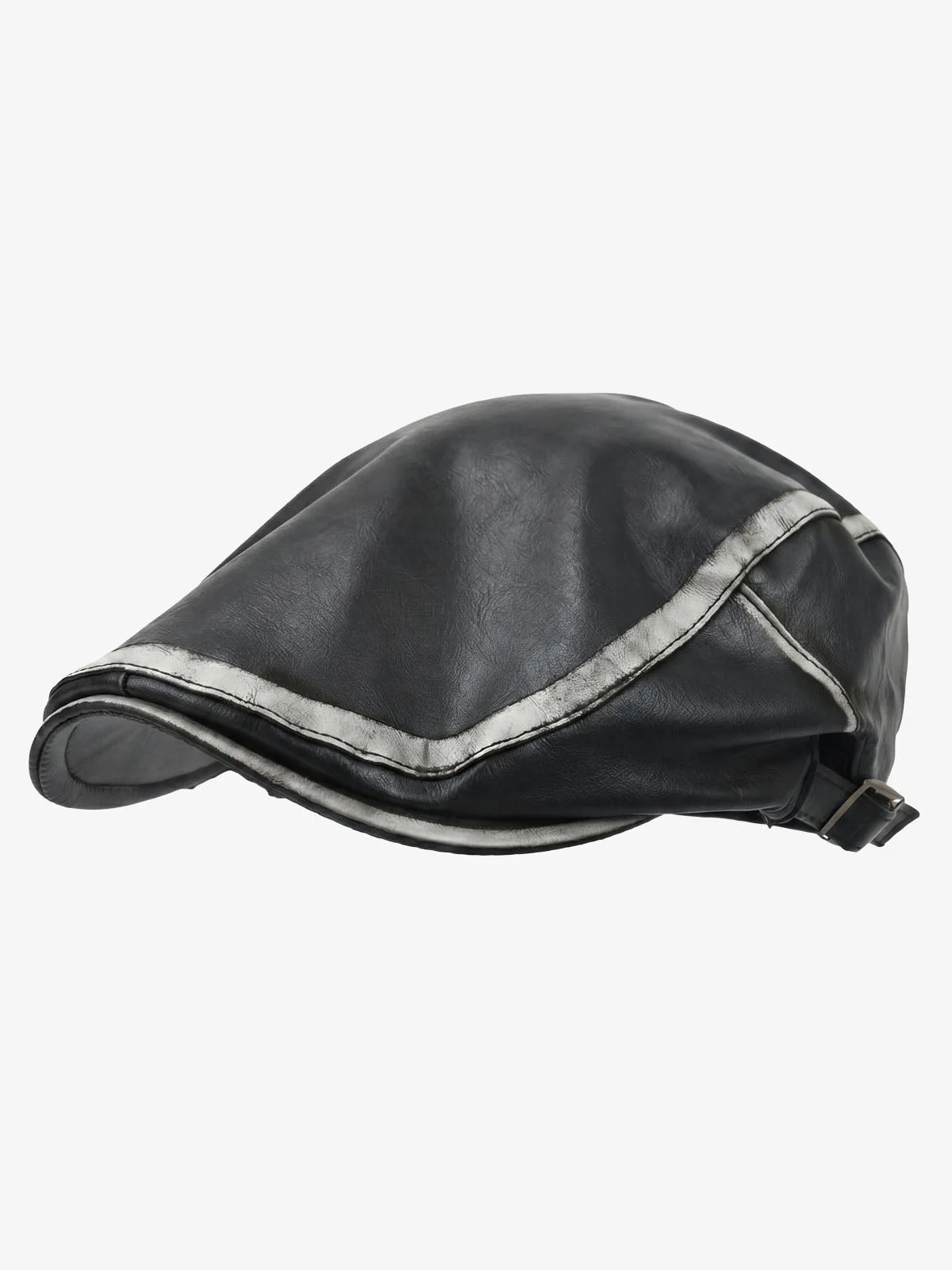 Contrast Stitch Faux Leather Flat Cap