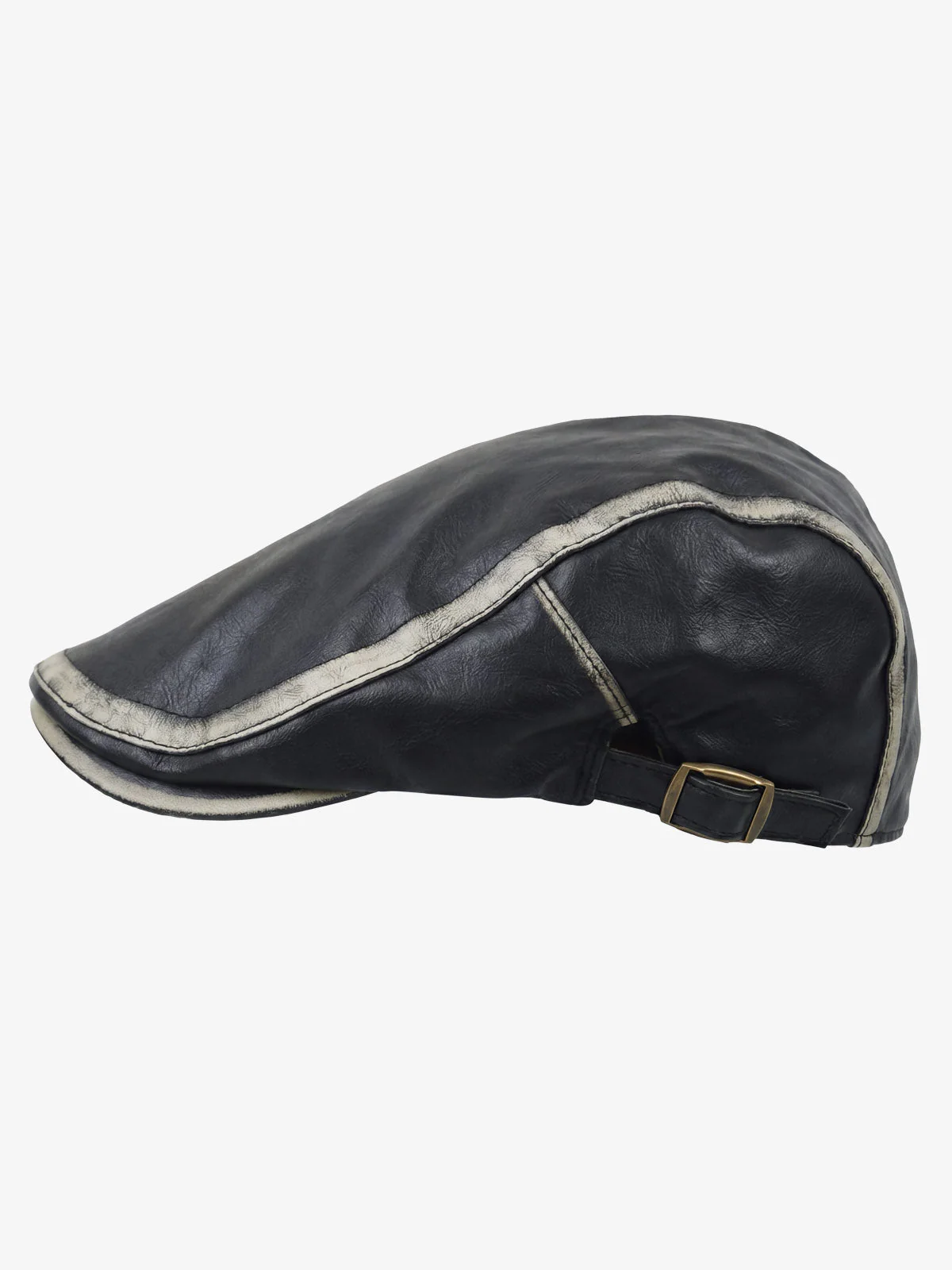 Contrast Stitch Faux Leather Flat Cap - Image 3