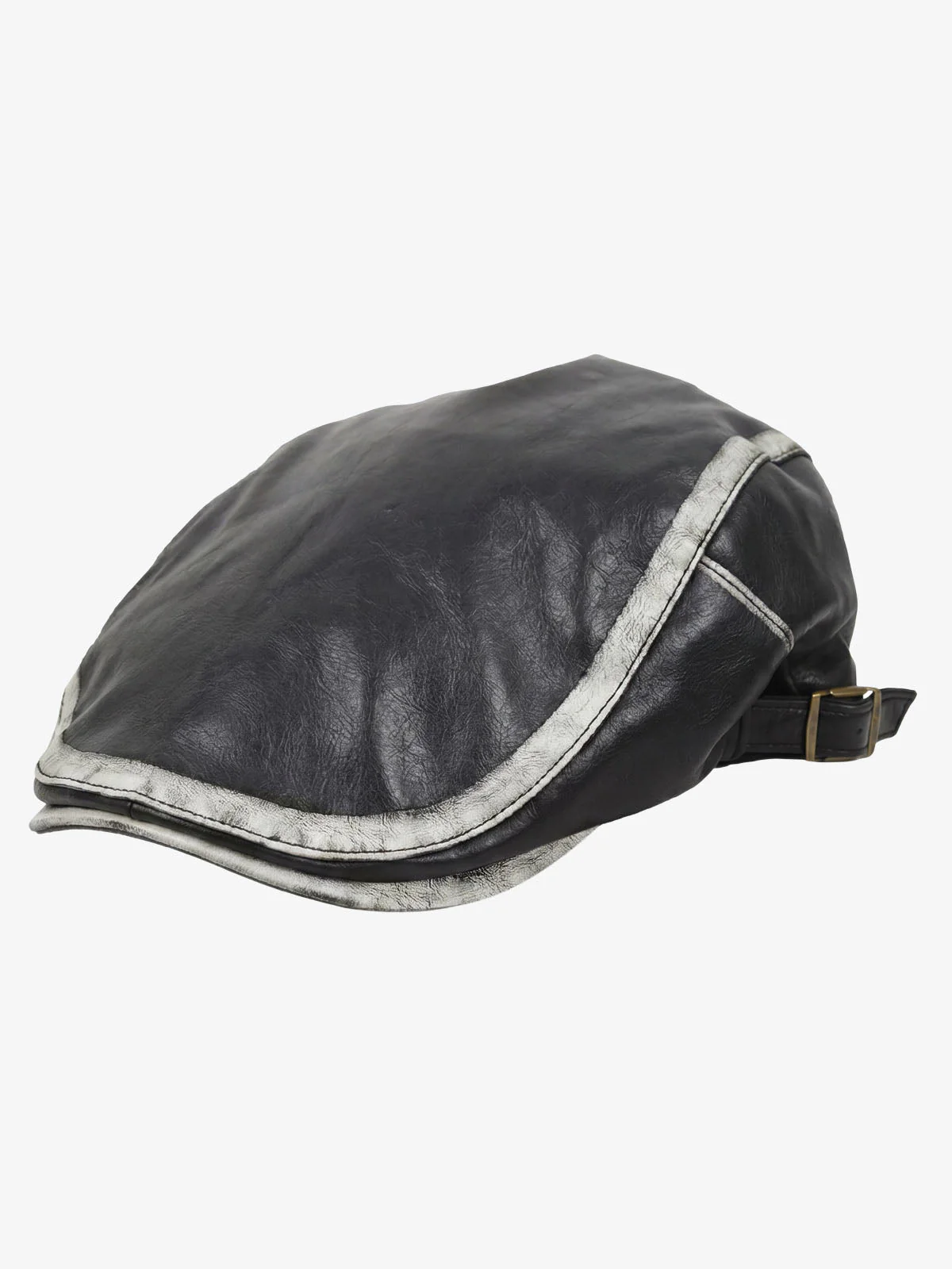 Contrast Stitch Faux Leather Flat Cap - Image 4
