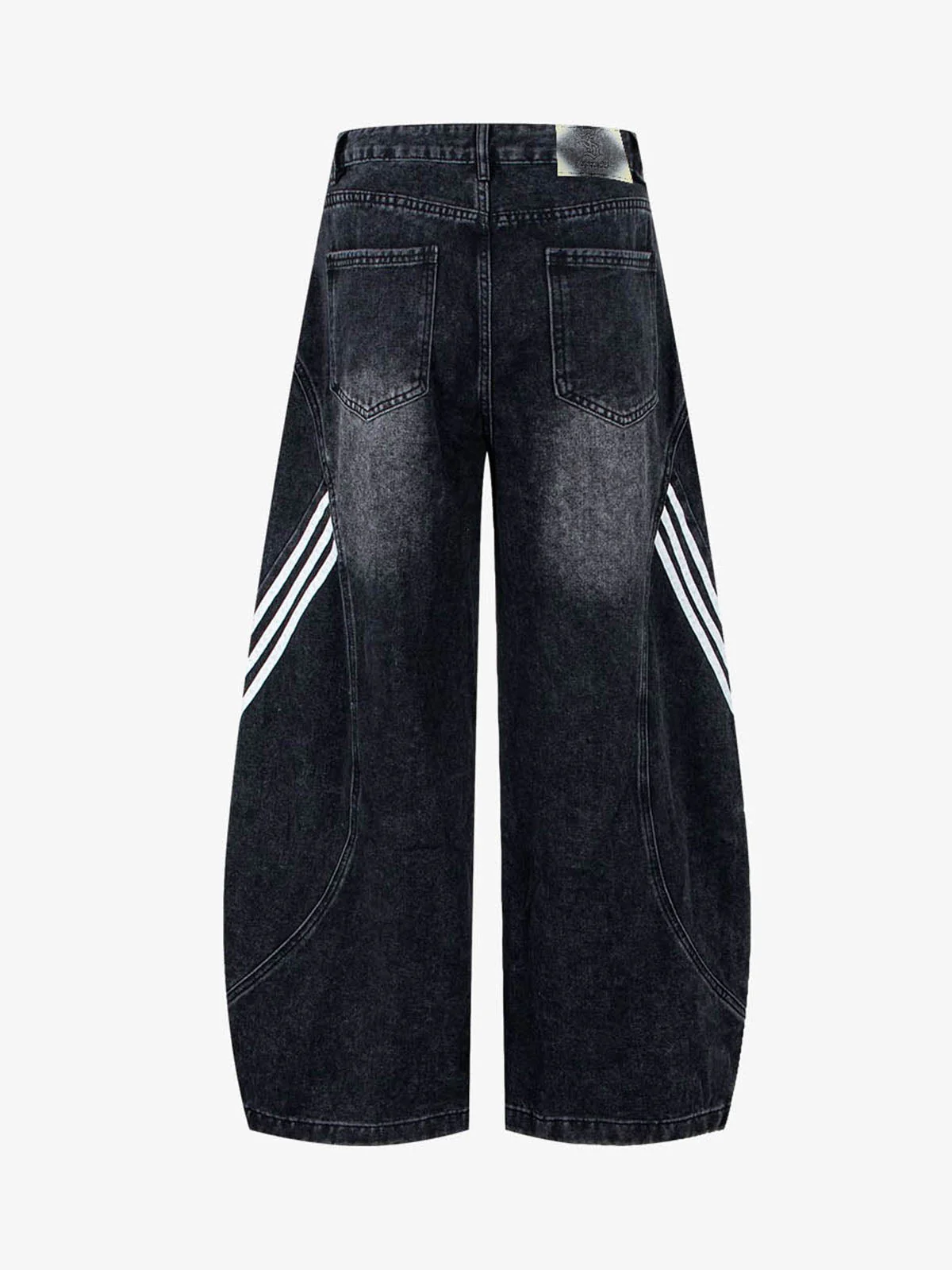Contrast Stripe Panel Barrel Denim Jeans - 2607 - Image 4