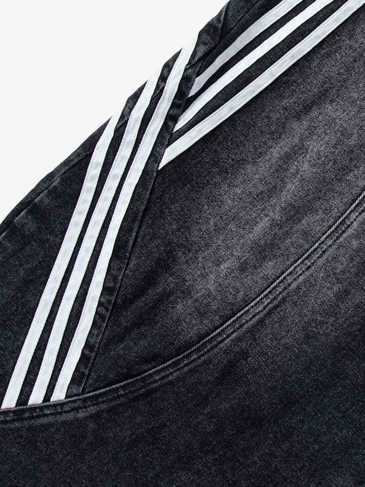 Contrast Stripe Panel Barrel Denim Jeans - 2607 - Image 8