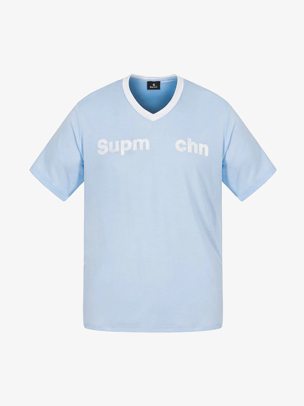Contrast V Neck Letter Print T-Shirt - Image 2