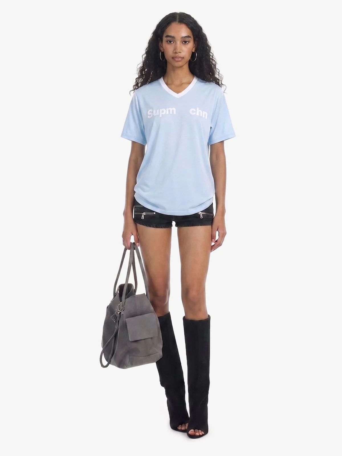 Contrast V Neck Letter Print T-Shirt - Image 6
