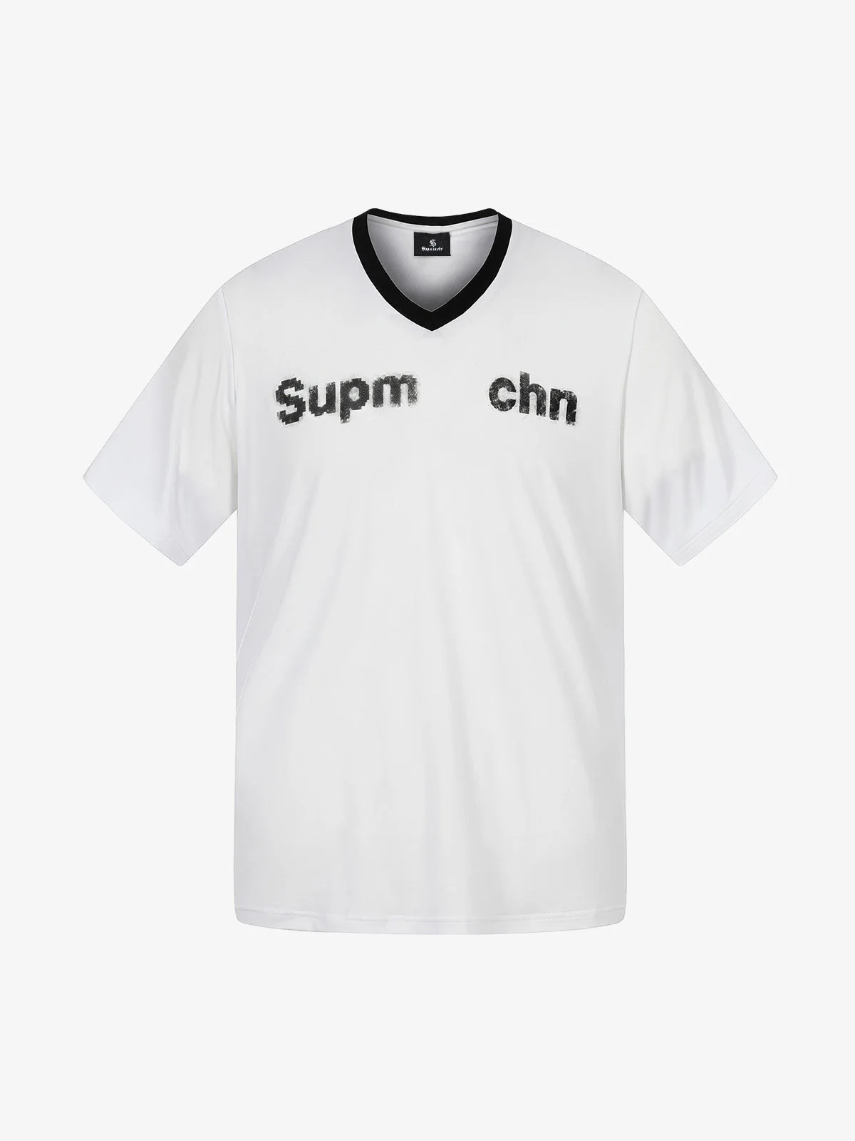 Contrast V Neck Letter Print T-Shirt - Image 7