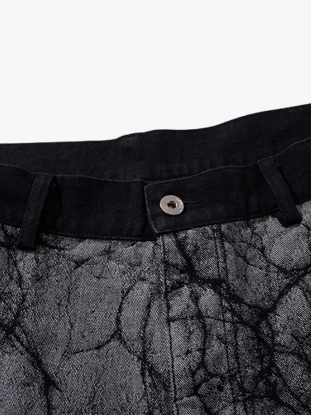 Crackle Print Panel Studded Pleated Denim Jeans - Image 3