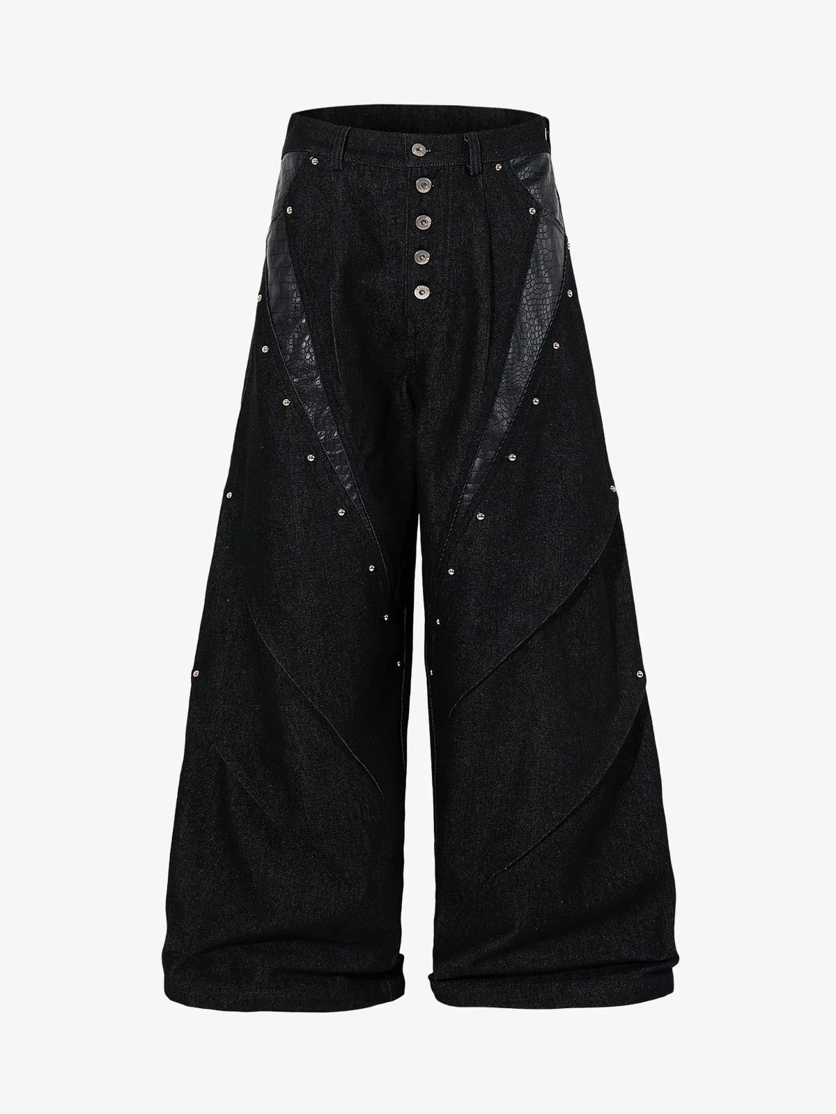 Croc Embossed Pocket Rivet Wide Leg Denim Jeans