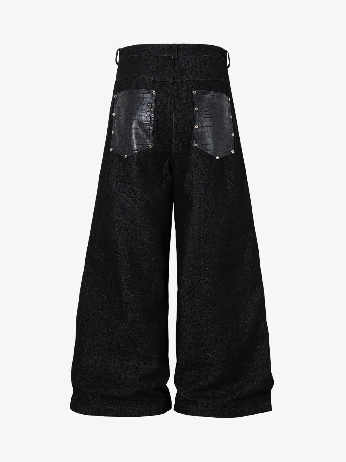 Croc Embossed Pocket Rivet Wide Leg Denim Jeans - Image 2